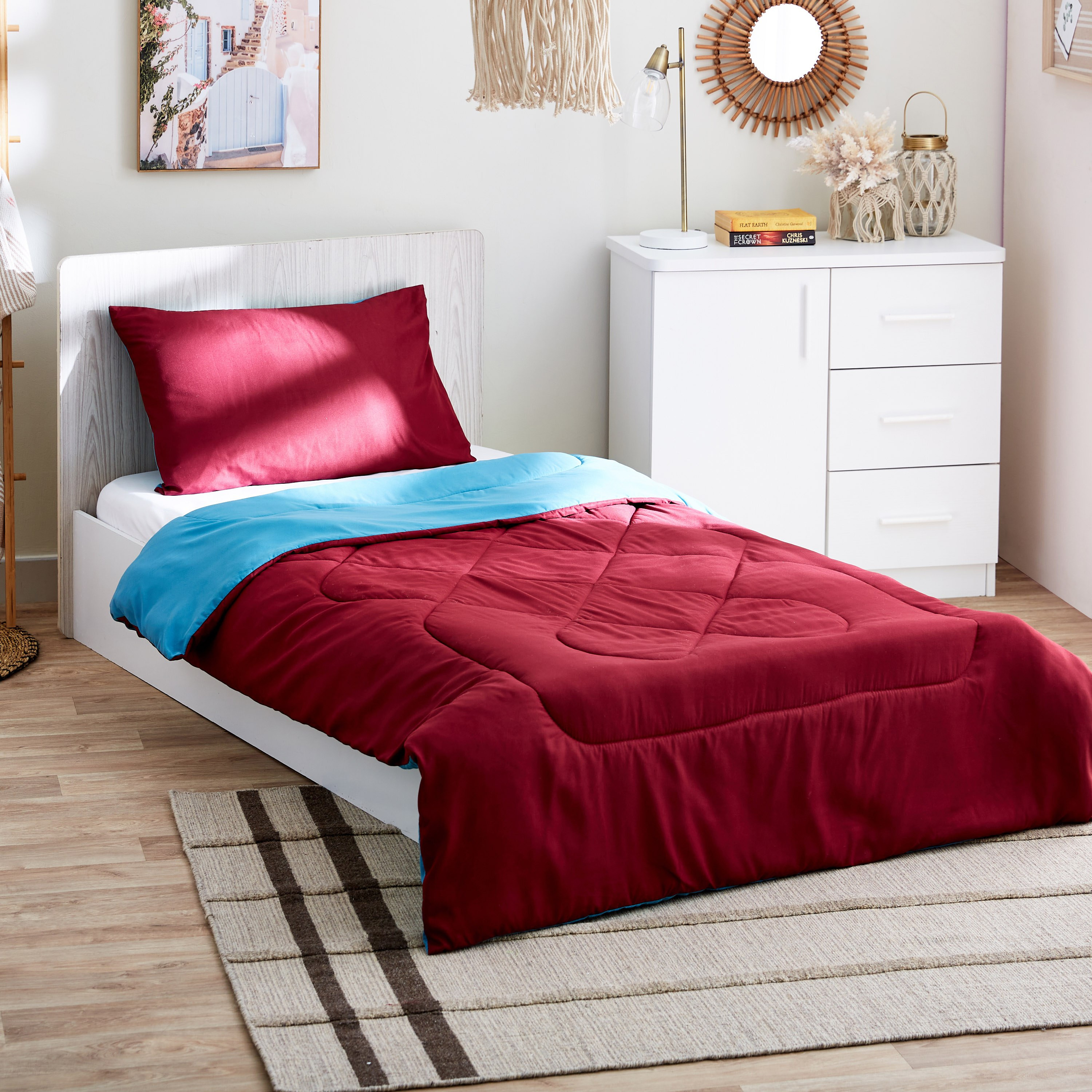 طقم لحاف ألياف دقيقة فردي يستخدم على الوجهين قطعتين من ديربي - 135x220 سم-hbxkidsandyouth-beddingandfurnishings-comfortersets-image-1