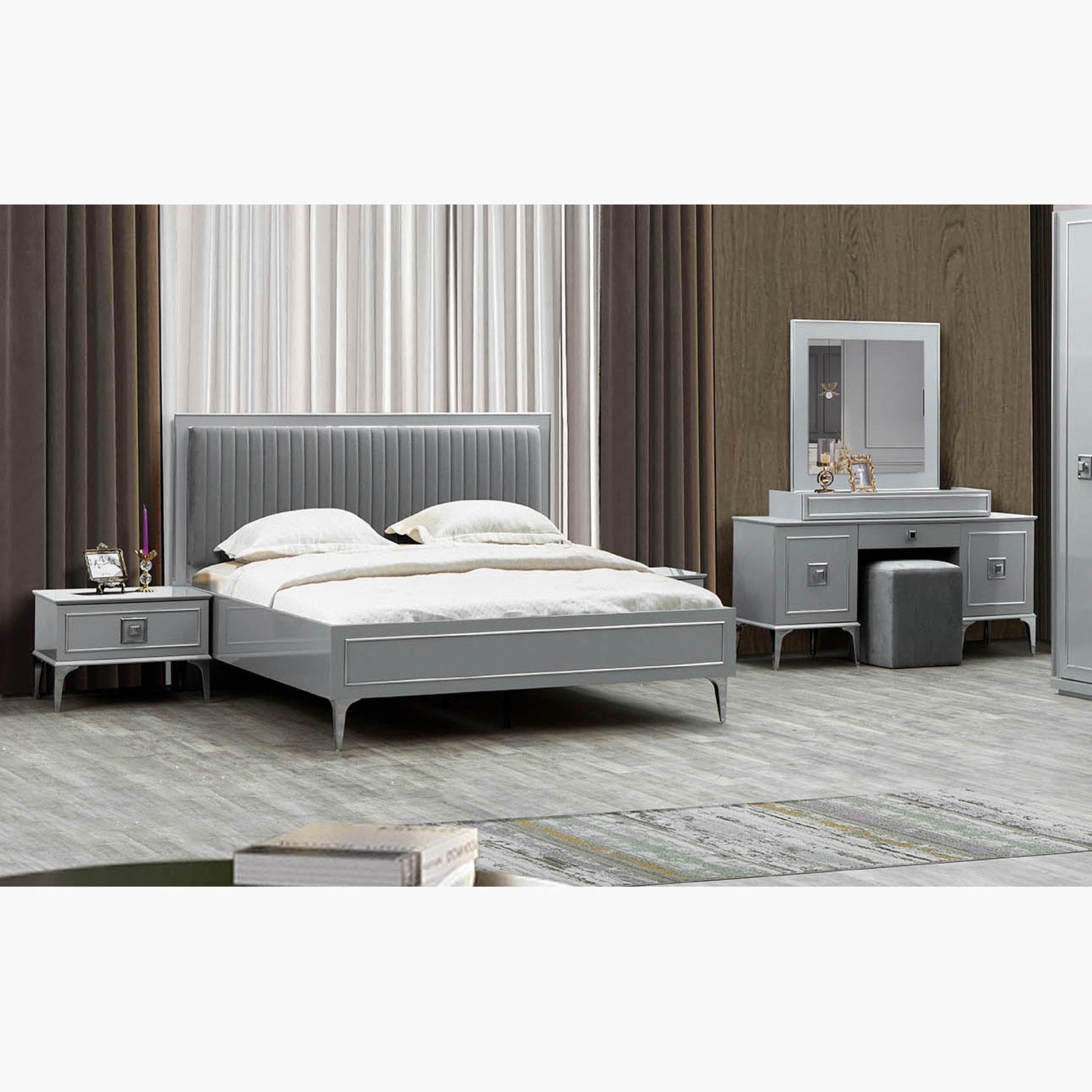 طقم غرفة نوم كينج 6 قطع من إيفلين - 180x200 سم-hbxbedroom-bedsandbedsets-bedroomsets-king-image-1