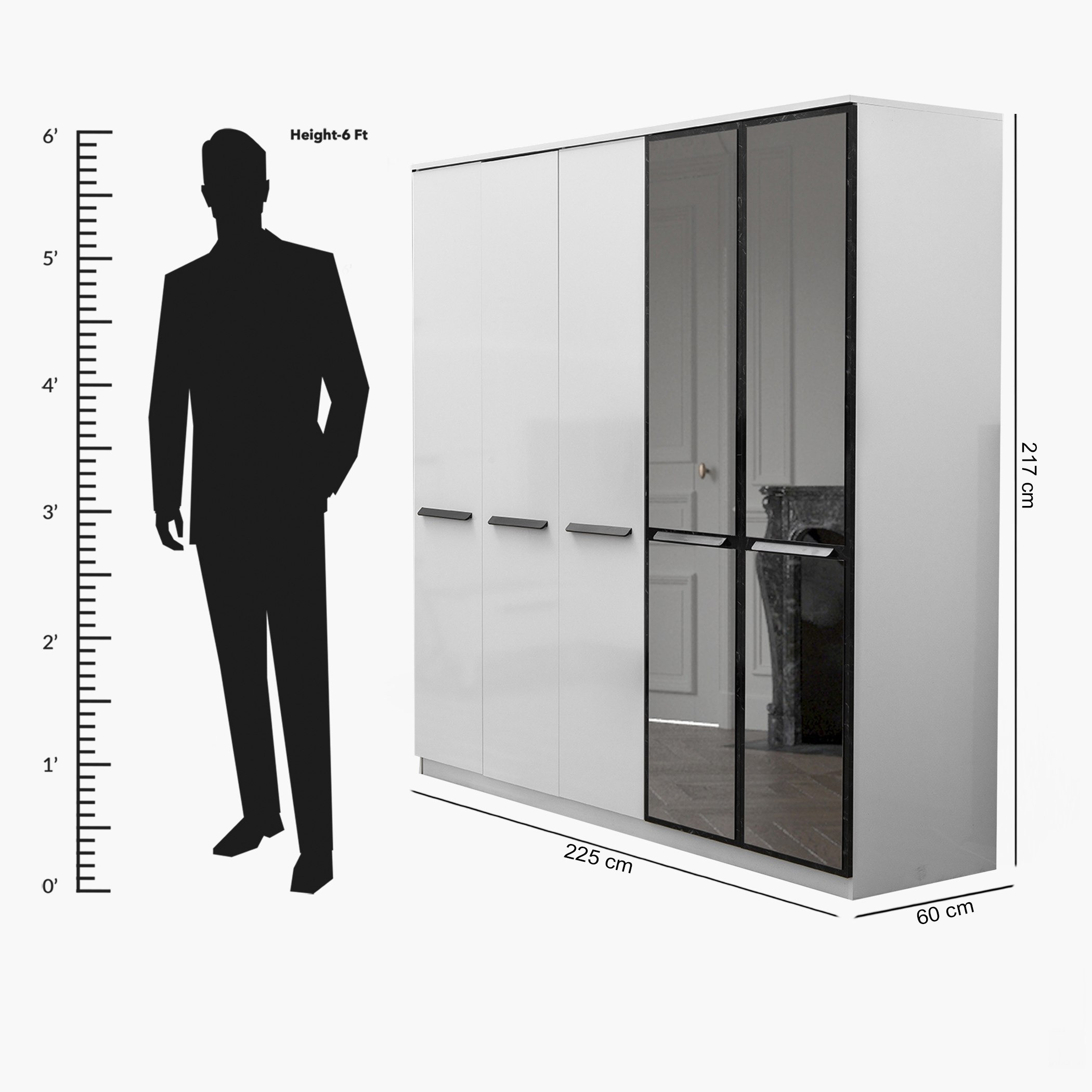 Nevada 5-Door Wardrobe with 2 Glass Doors-hbxfurniture-wardrobes-image-11