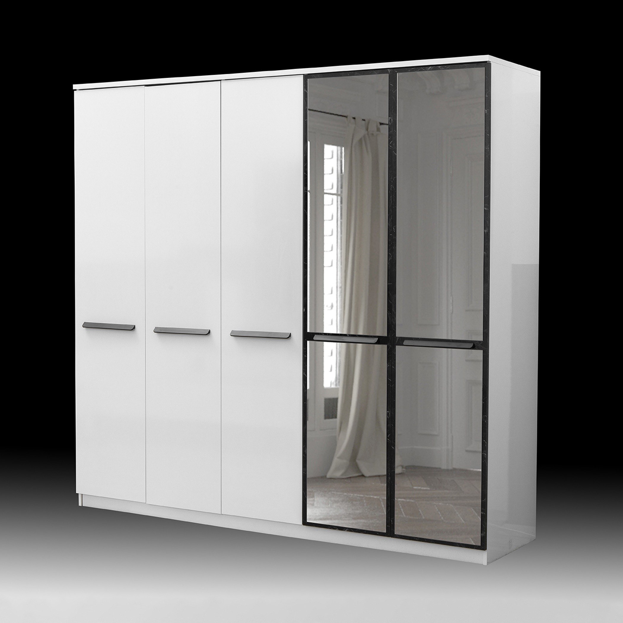 Nevada 5-Door Wardrobe with 2 Glass Doors-hbxfurniture-wardrobes-image-4