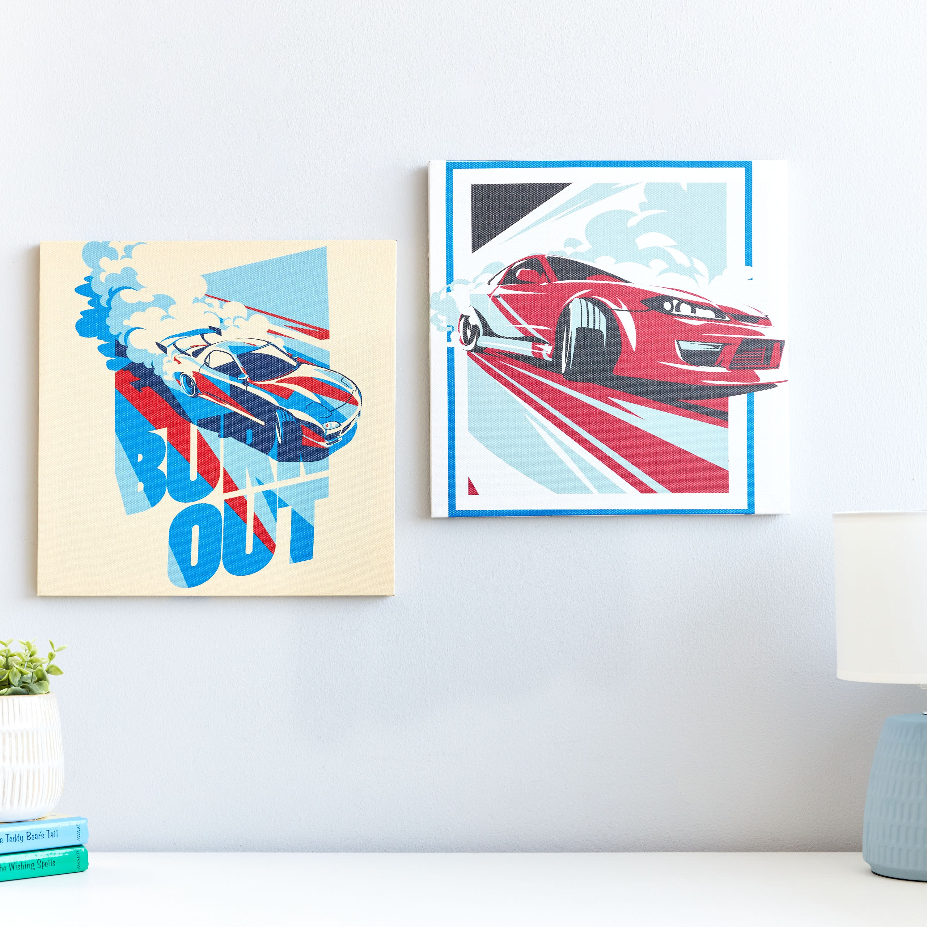 طقم زينة حائط كانفاس قطعتين بطبعات سيّارات من آرتيستري - 30x30x1.8 سم-hbxhomeware-hbxkidsandyouth-image-1