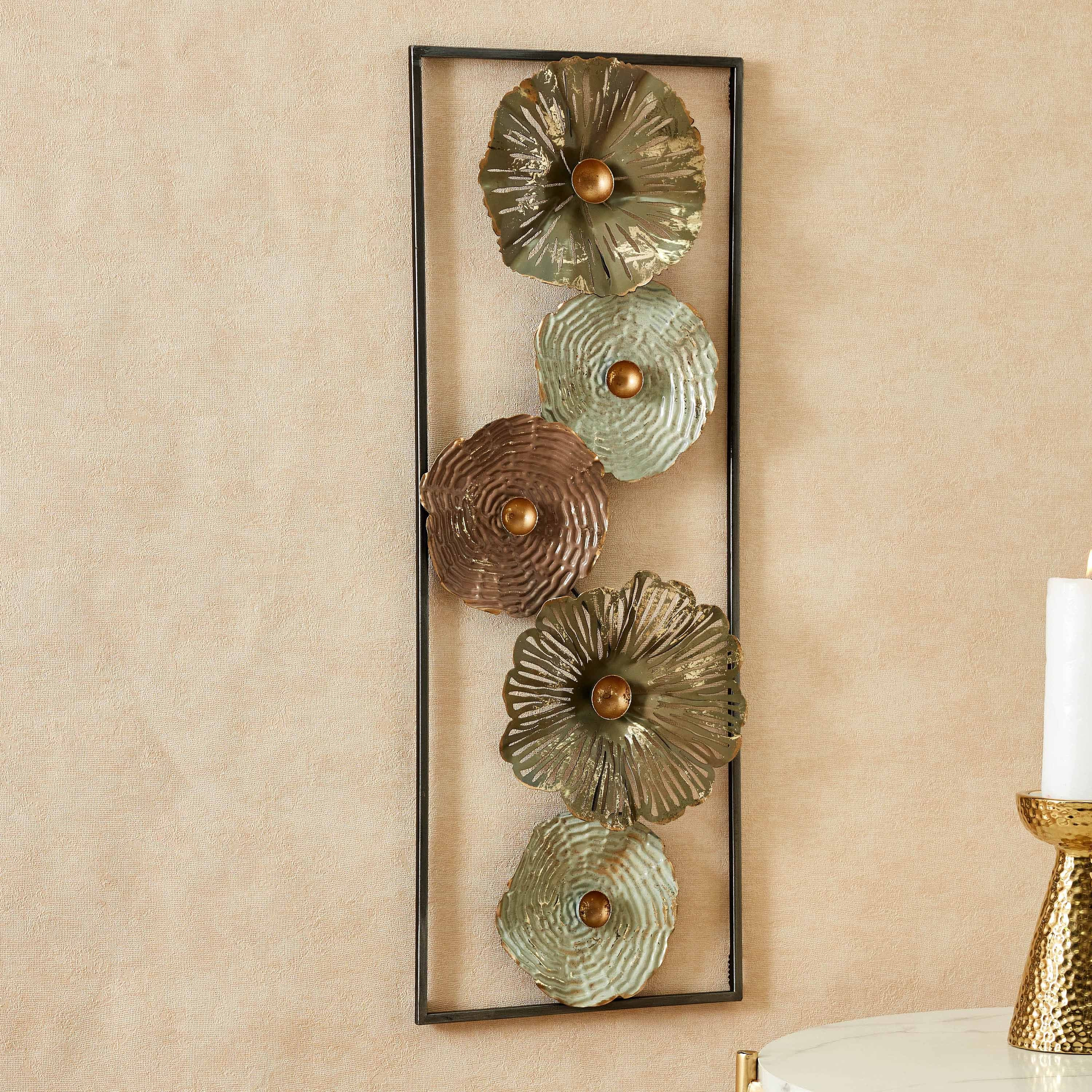 زينة حائط على شكل ورود معدنية في إطار مستطيلي- 29x6x74 سم-hbxdiningroom-walldecor-wallart-image-2
