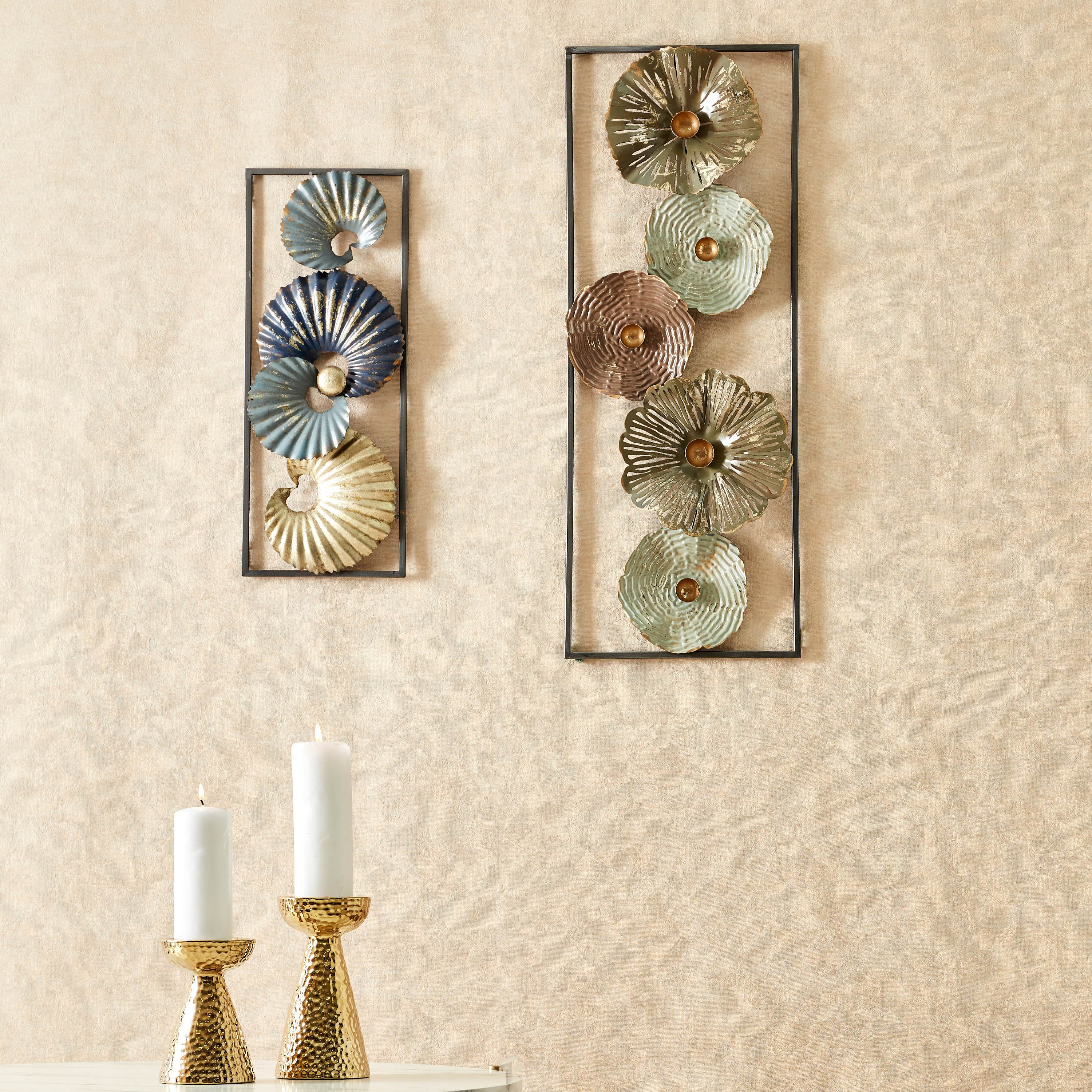 زينة حائط على شكل ورود معدنية في إطار مستطيلي- 29x6x74 سم-hbxdiningroom-walldecor-wallart-image-4