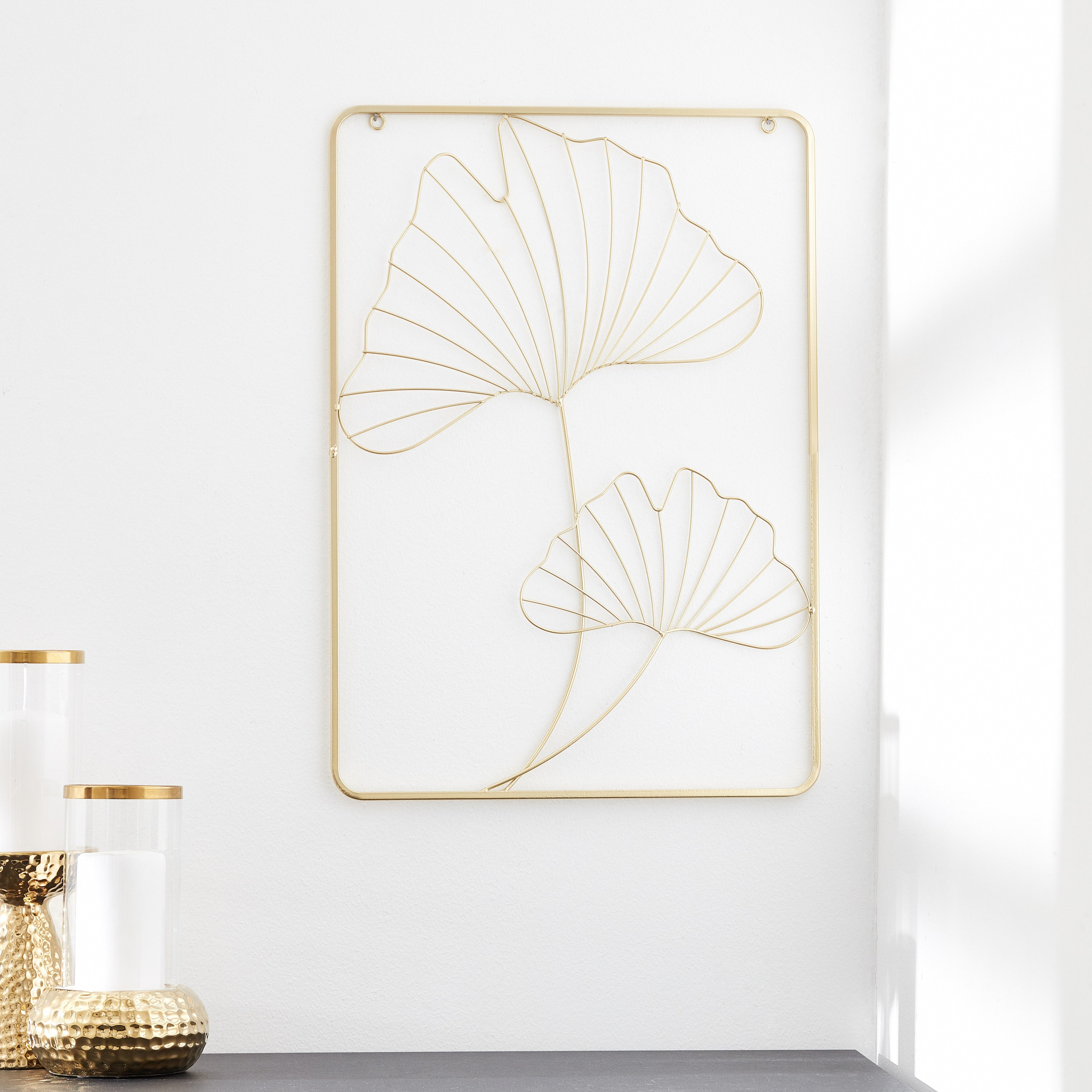 Everly Rectangle Ginkgo Leaves Metal Wall Art - 35x50x1 cm-hbxdiningroom-walldecor-wallart-image-1