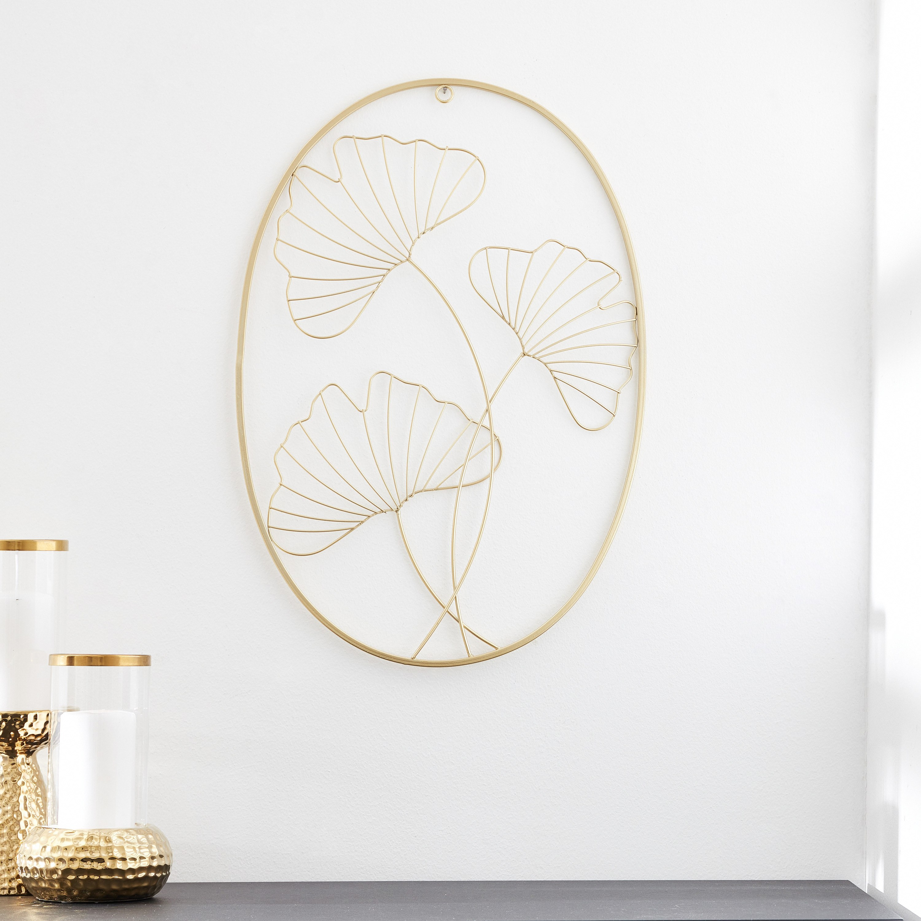 زينة حائط بيضاوية على شكل أوراق شجر الجنكة المعدنية - 35x50x1 سم-hbxdiningroom-walldecor-wallart-image-1
