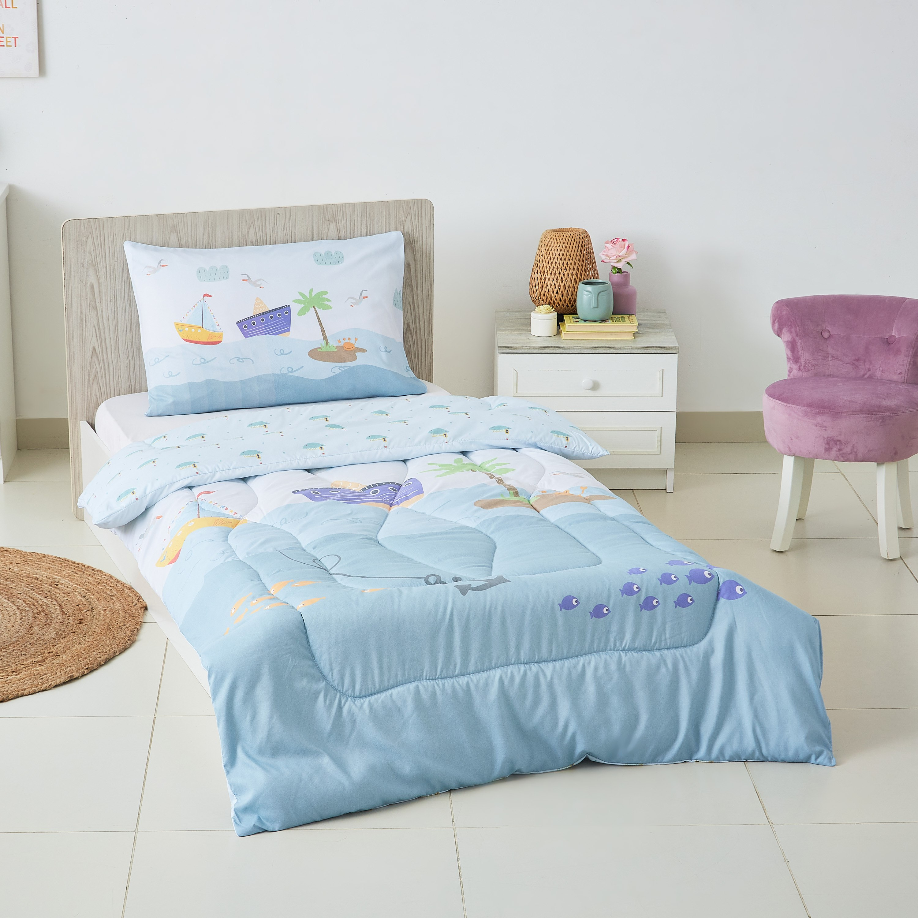 طقم لحاف فردي قطعتين بطبعات بحر ديجيتال من موديش- 130x220 سم-hbxhomeware-hbxkidsandyouth-image-1