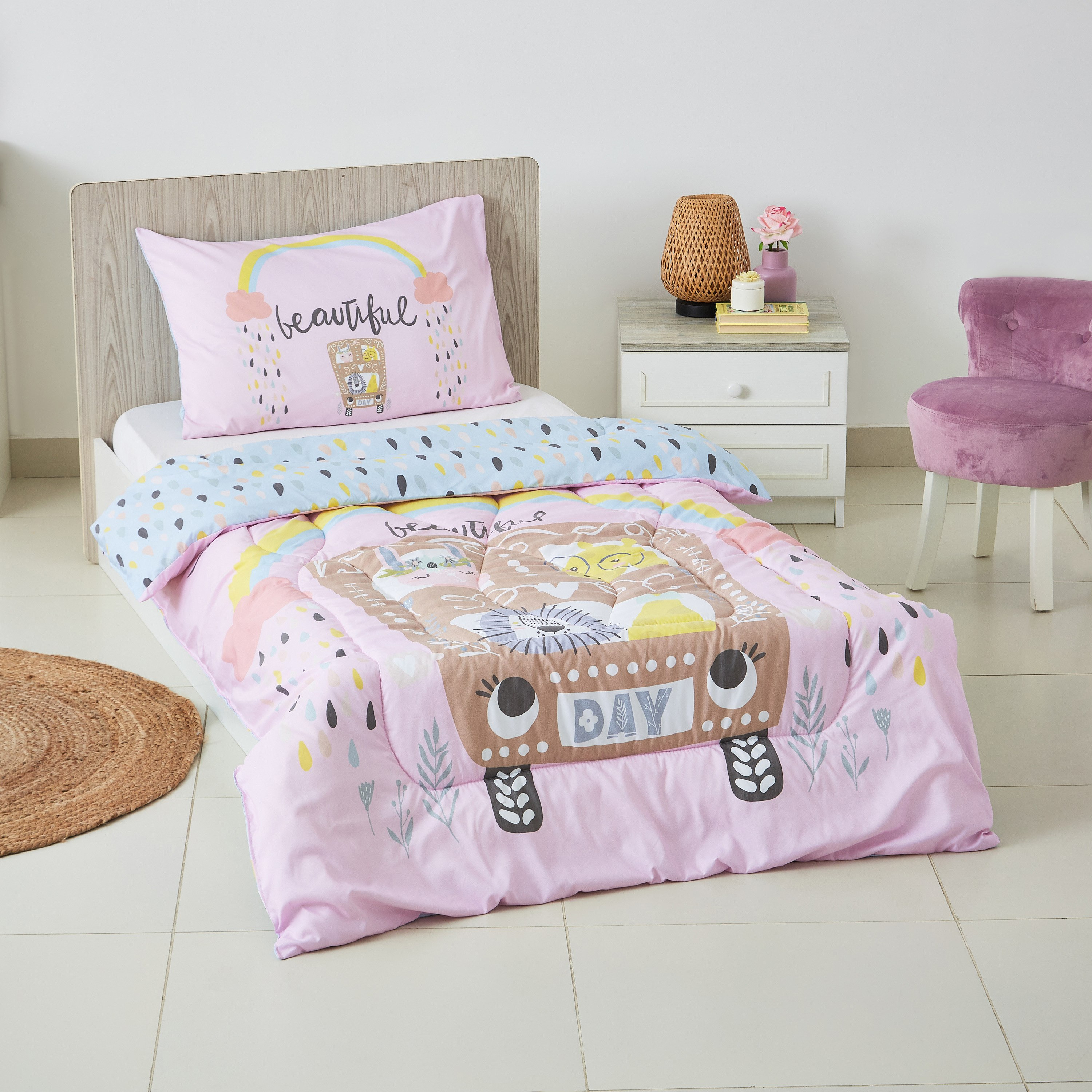 طقم لحاف فردي قطعتين بطبعات بيوتيفول ديجيتال من موديش- 130x220 سم-hbxhomeware-hbxkidsandyouth-image-1