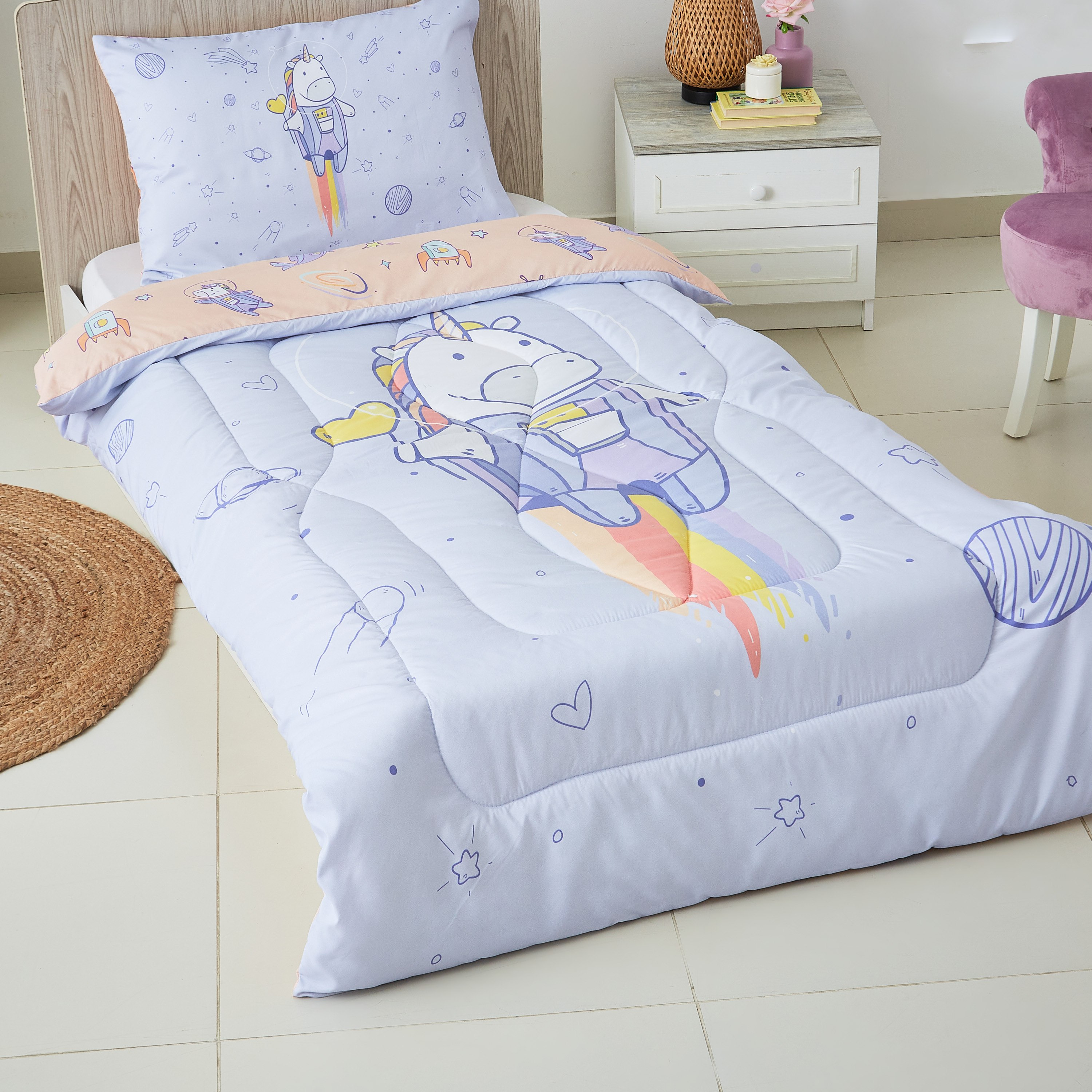 طقم لحاف فردي قطعتين بطبعات يونيكورن الفضاء ديجيتال من موديش- 130x220 سم-hbxhomeware-hbxkidsandyouth-image-2