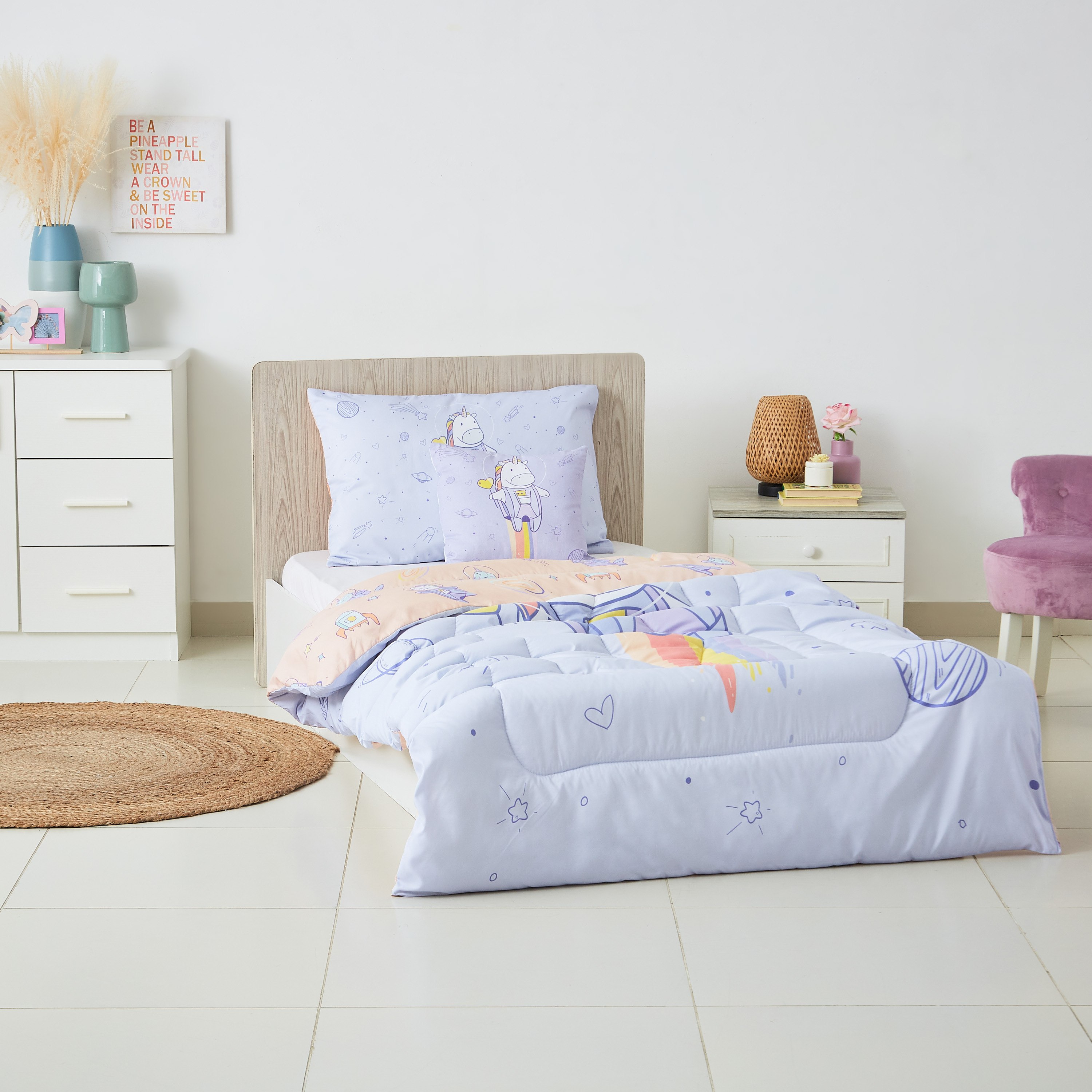 طقم لحاف فردي قطعتين بطبعات يونيكورن الفضاء ديجيتال من موديش- 130x220 سم-hbxhomeware-hbxkidsandyouth-image-5