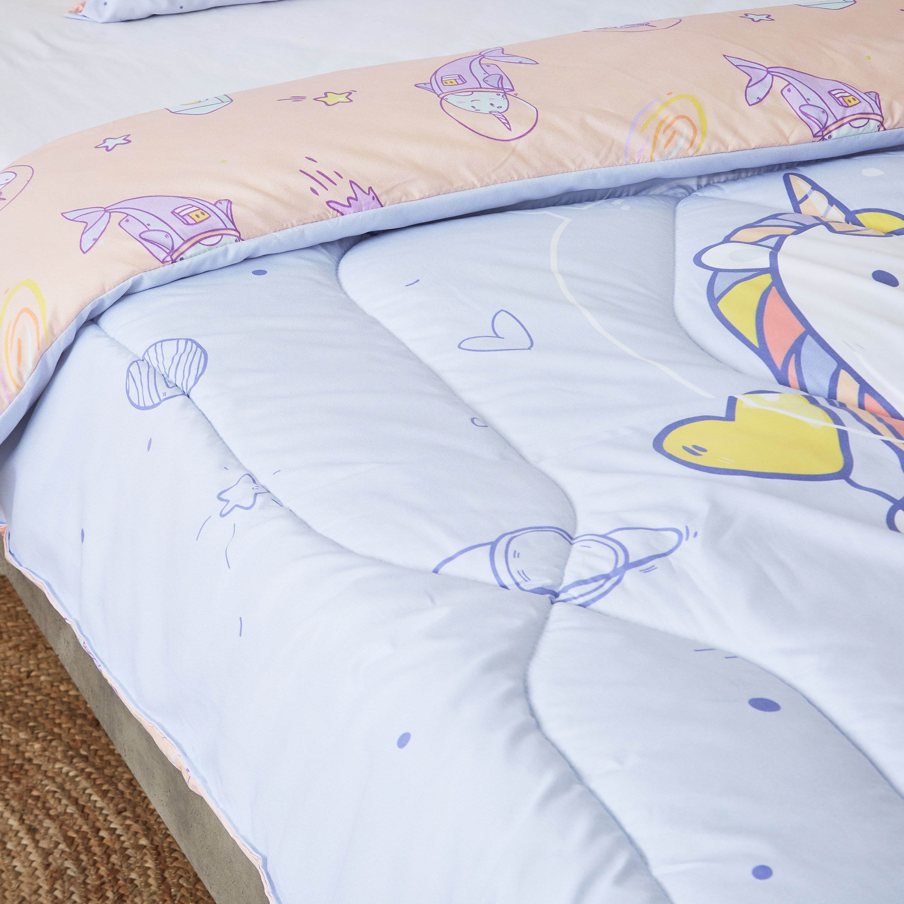 طقم لحاف مزدوج قطعتين بطبعات يونيكورن الفضاء رقميّة من موديش- 160x220 سم-hbxhomeware-hbxkidsandyouth-image-4