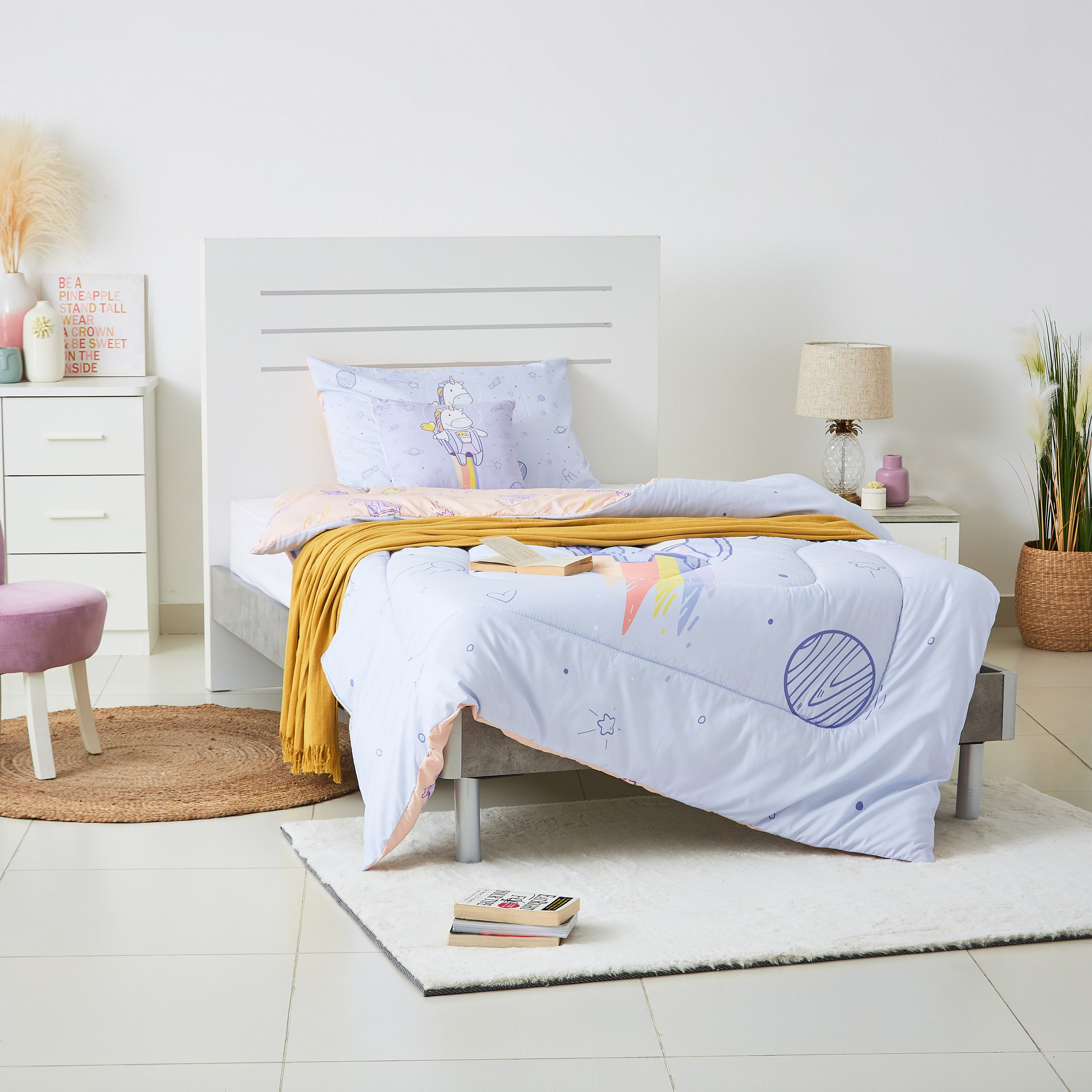 طقم لحاف مزدوج قطعتين بطبعات يونيكورن الفضاء رقميّة من موديش- 160x220 سم-hbxhomeware-hbxkidsandyouth-image-5