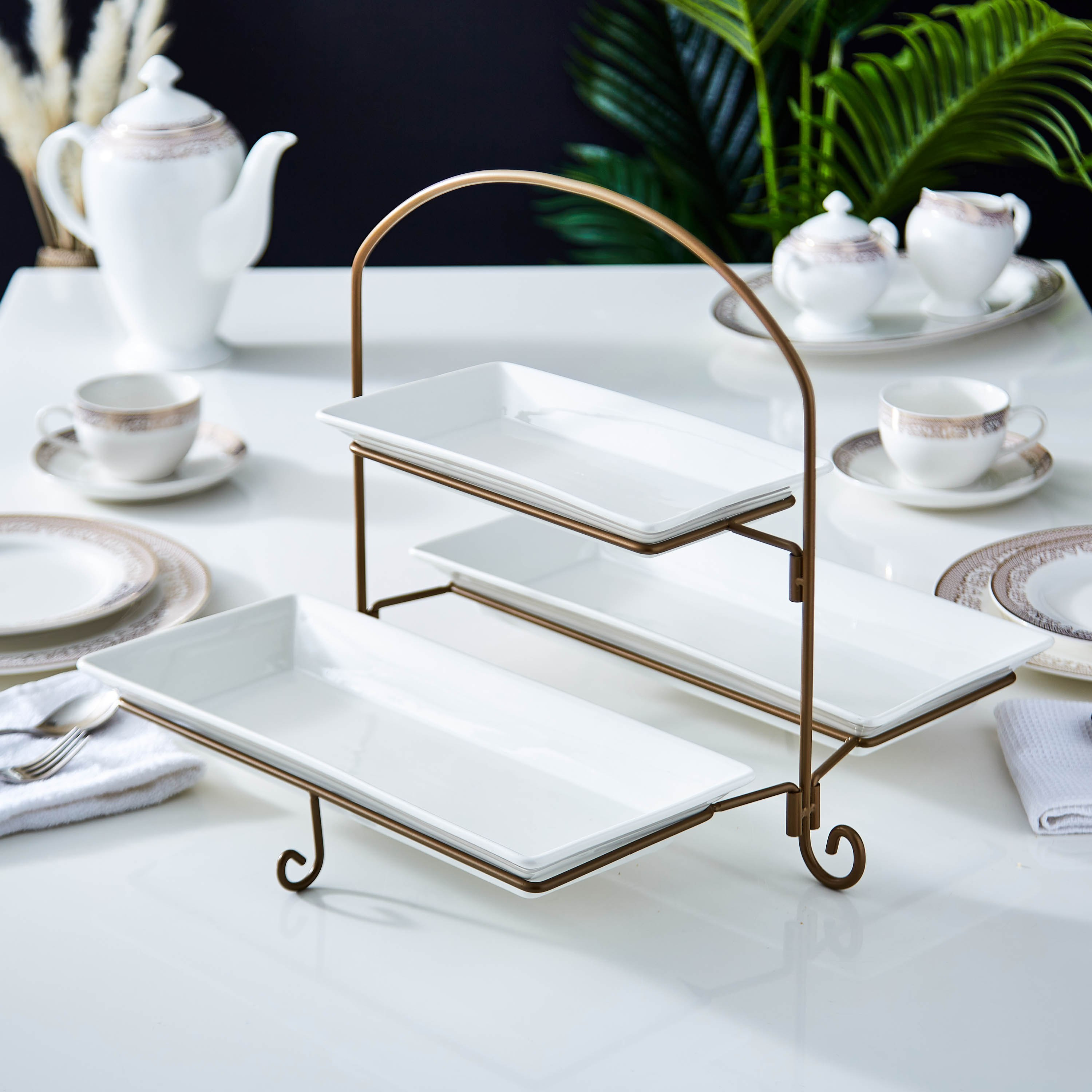 Feast 2 Tier Rectangular Serving Platter with Metal Stand