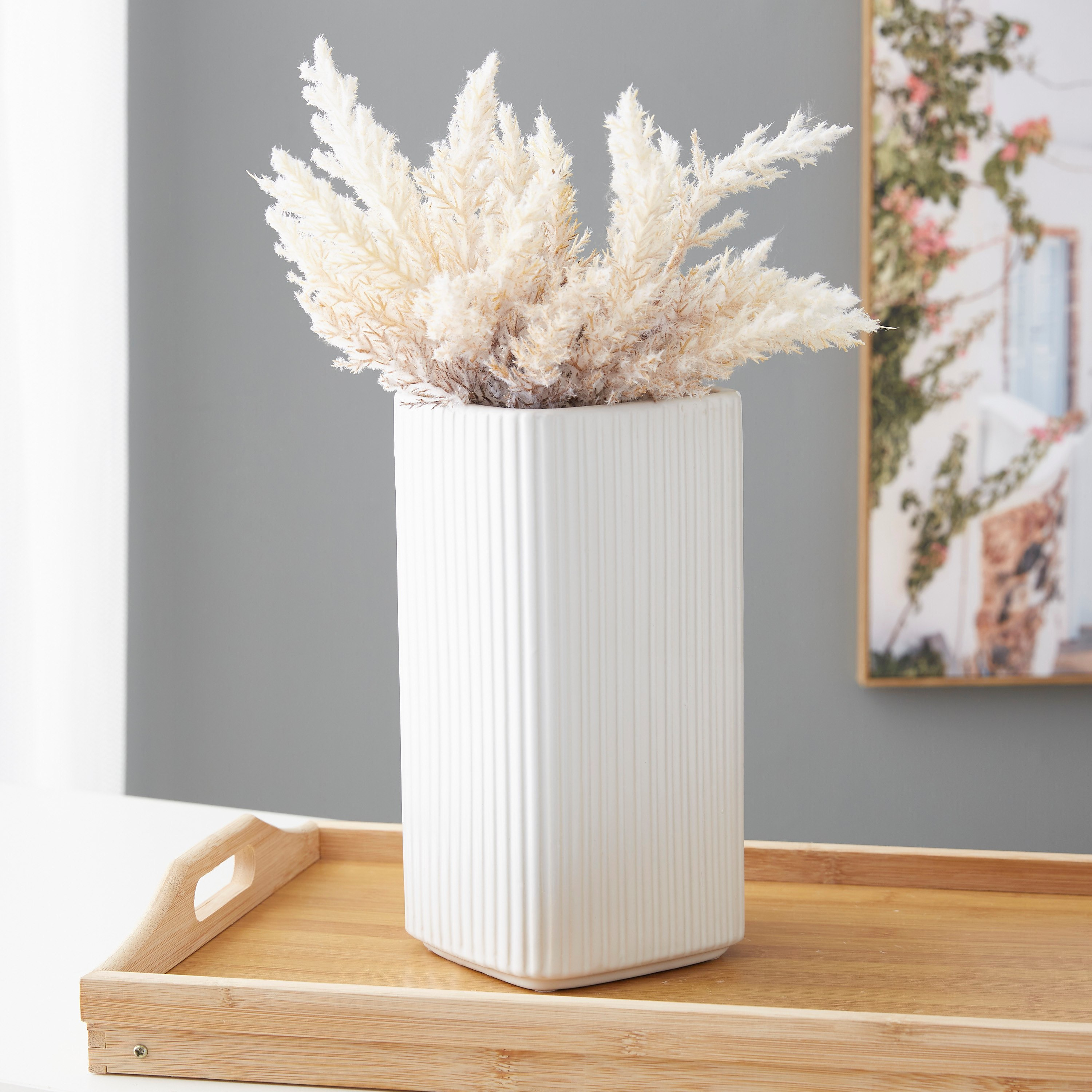 مزهرية سيراميك مضلعة من سانسا - 12.5x12.5x25 سم-hbxbedroom-decorandaccessories-vases-image-1