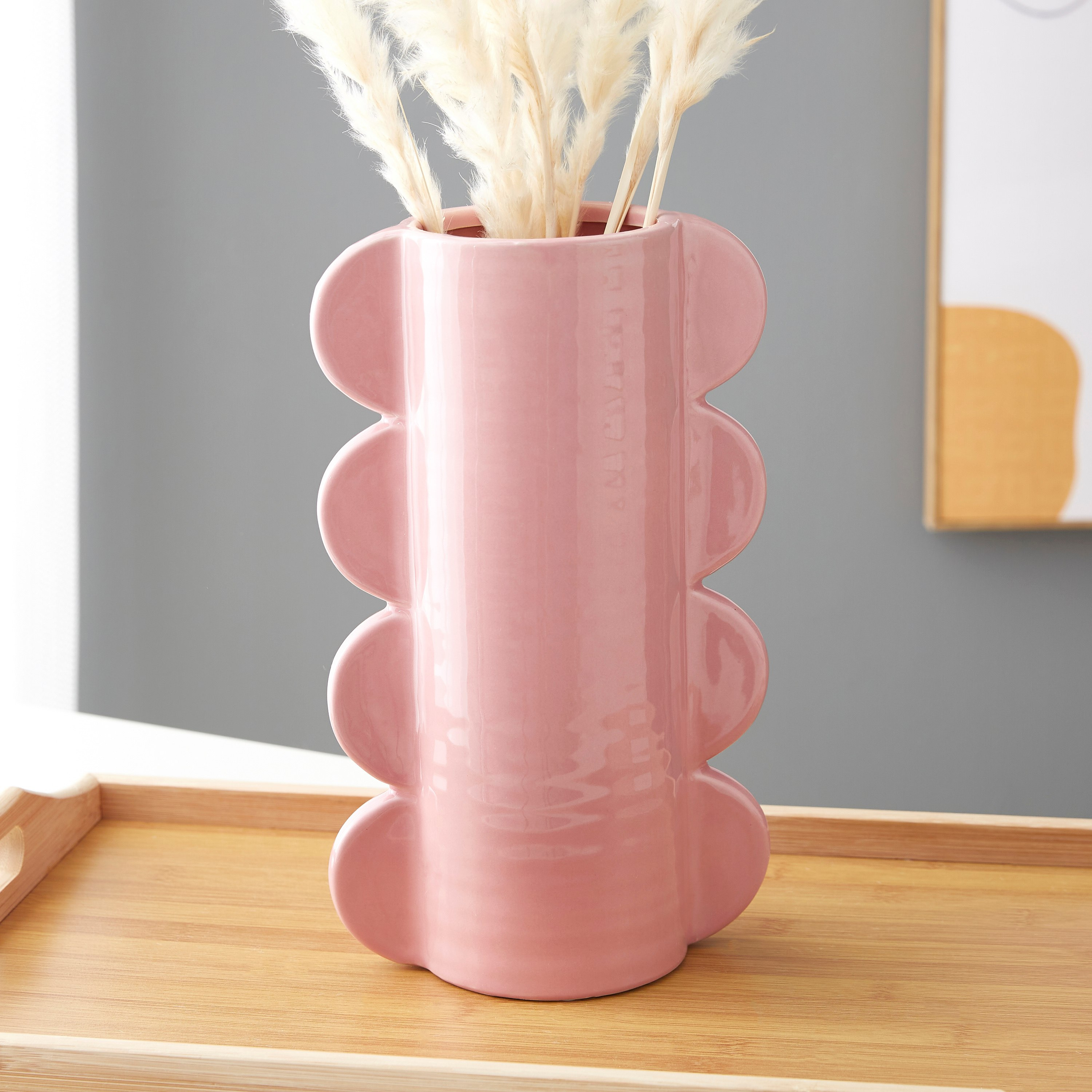 مزهرية أسطوانية سيراميك كروية بارزة الملمس من سانسا - 17x10x28 سم-hbxbedroom-decorandaccessories-vases-image-2