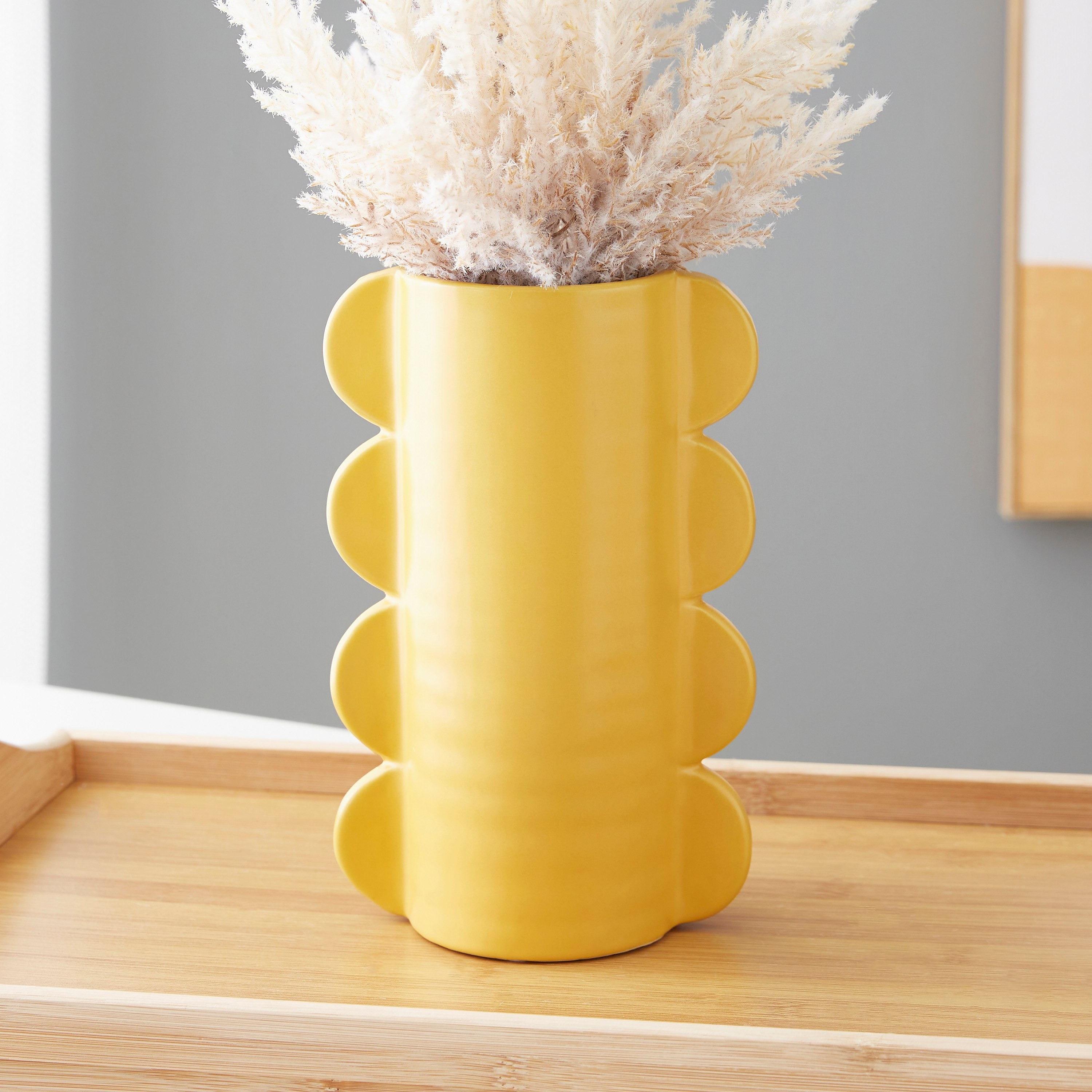 مزهرية أسطوانية سيراميك مزيّنة بشكل كروي من سانسا - 14x9x22 سم-hbxbedroom-decorandaccessories-vases-image-1