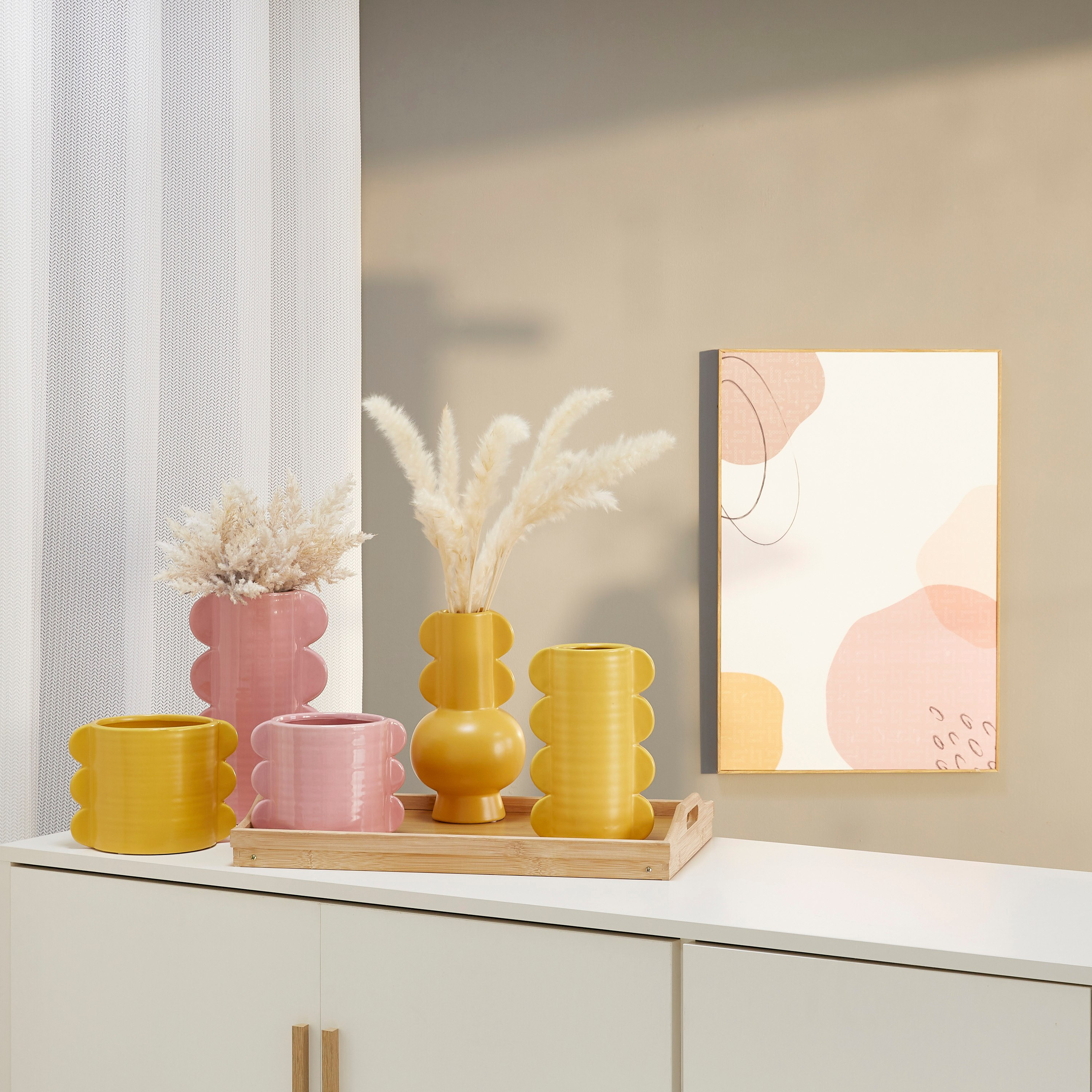 مزهرية أسطوانية سيراميك مزيّنة بشكل كروي من سانسا - 14x9x22 سم-hbxbedroom-decorandaccessories-vases-image-4