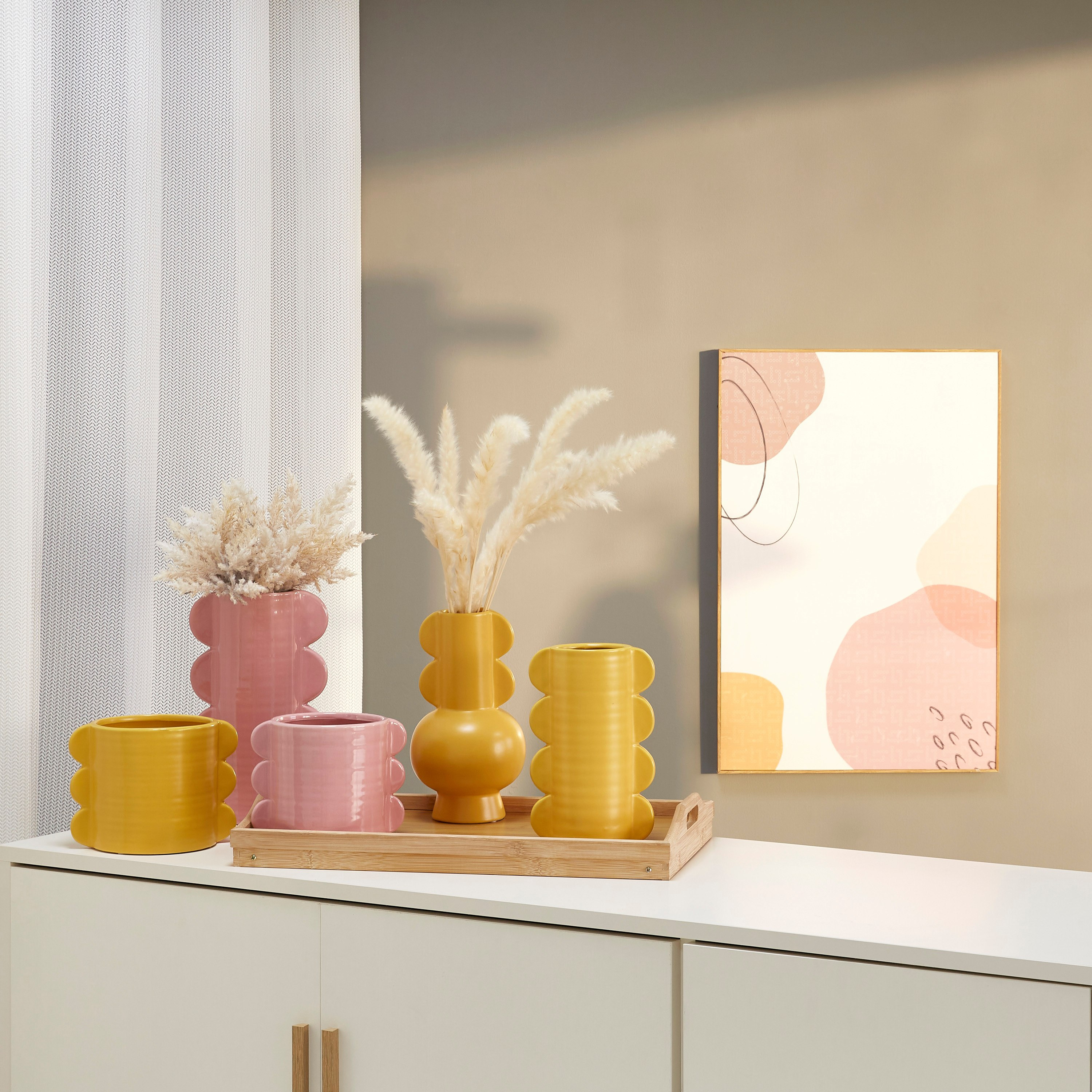 مزهرية أسطوانية سيراميك كروية بارزة الملمس من سانسا - 17.5x13.5x13.5 سم-hbxbedroom-decorandaccessories-vases-image-4