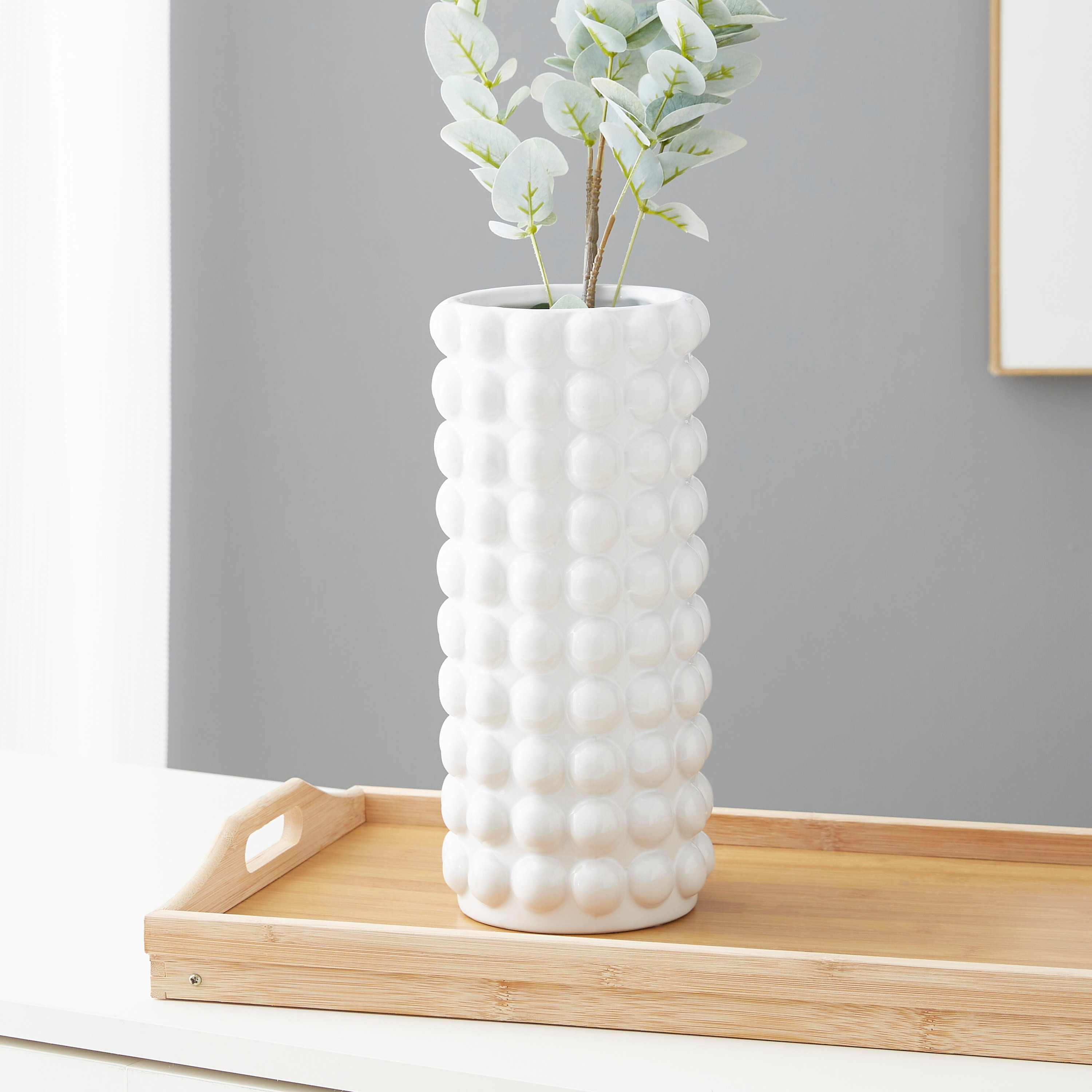 مزهرية سيراميك بارزة الملمس طويلة من سانسا - 14x14x31 سم-hbxbedroom-decorandaccessories-vases-image-1