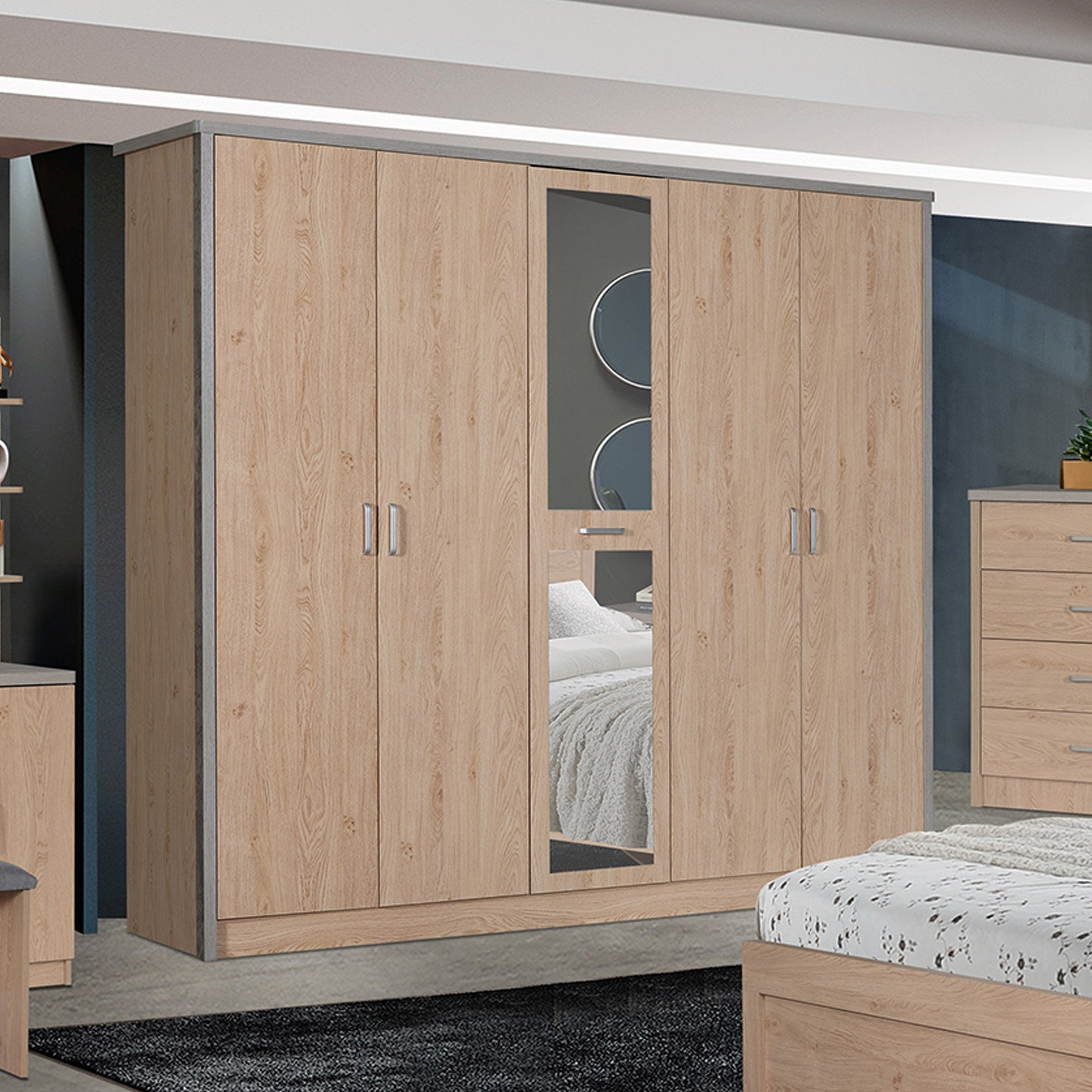 خزانة ملابس 5 أبواب مع مرآة - كالجاري من موڤو-hbxfurniture-wardrobes-image-1