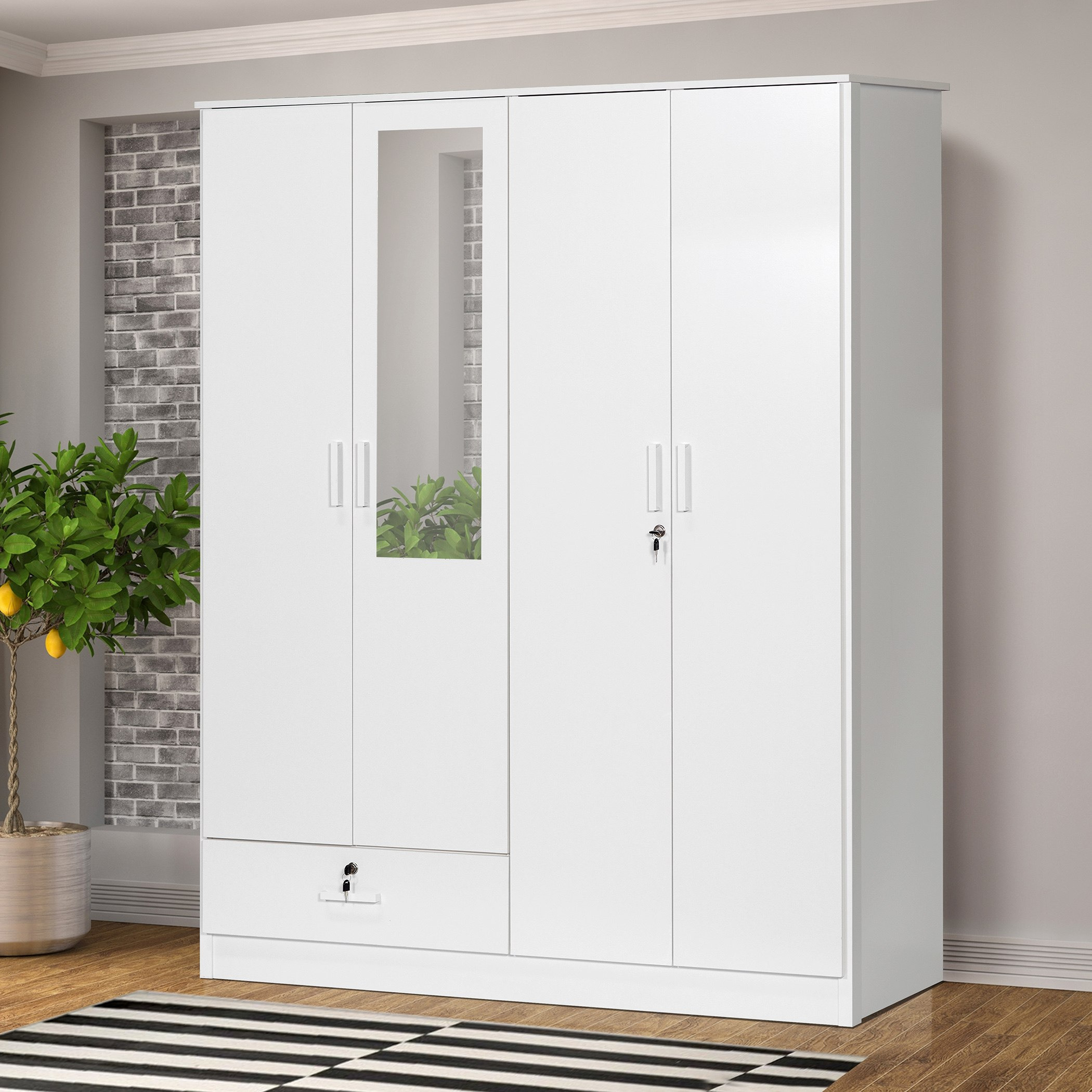 خزانة ملابس 4 أبواب بمرآة ودرج من ماندي-hbxfurniture-wardrobes-image-1