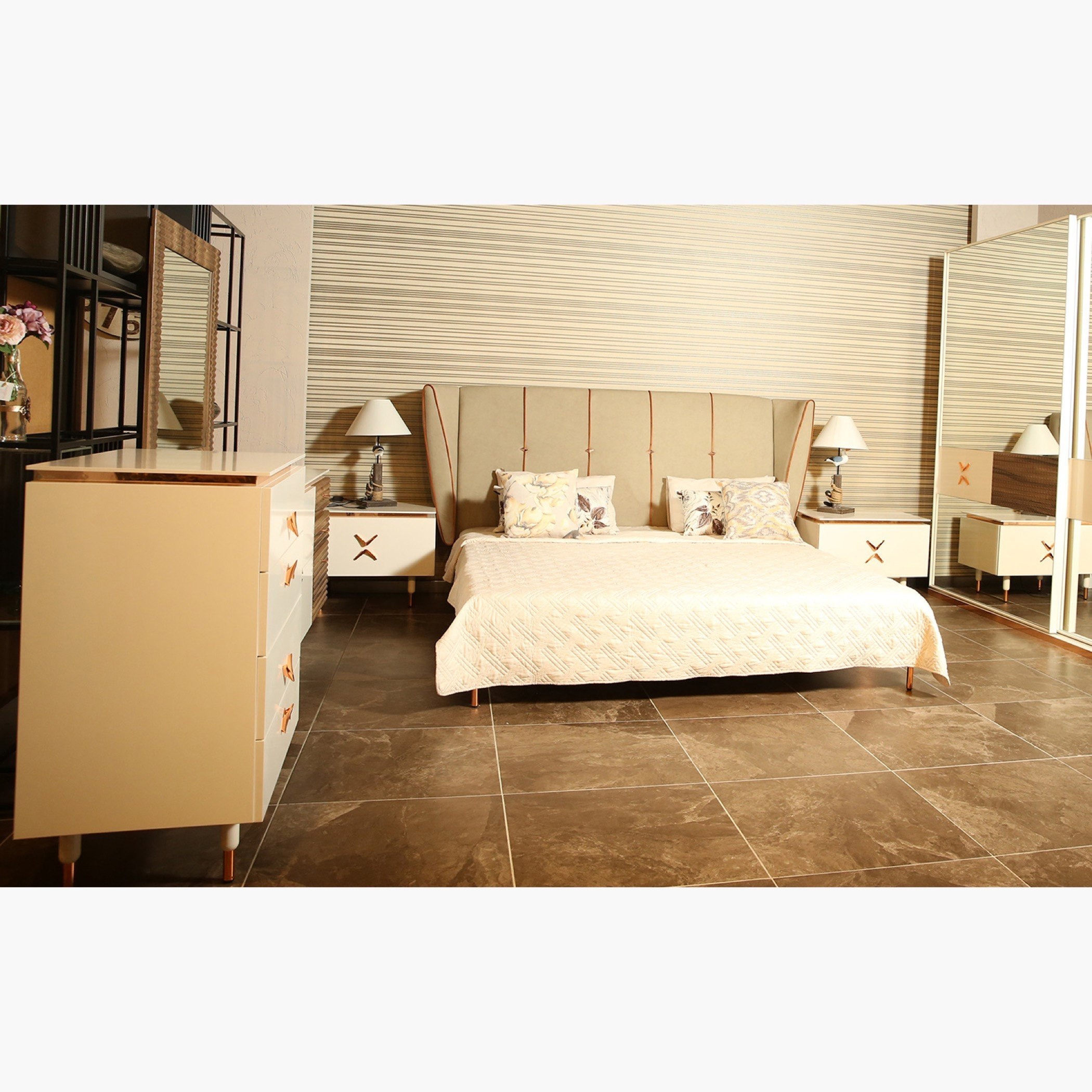 طقم غرفة نوم كينج 5 قطع من فيدورا - 180x200 سم-hbxbedroom-bedsandbedsets-bedroomsets-king-image-1