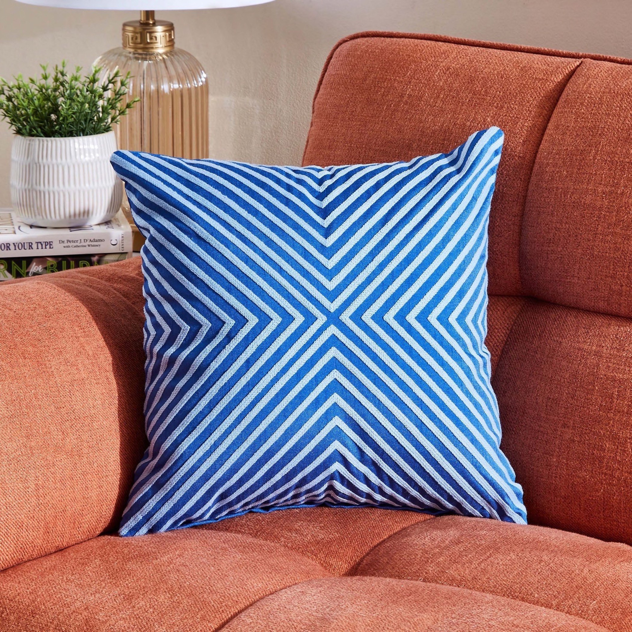 Blue embroidered hot sale cushions