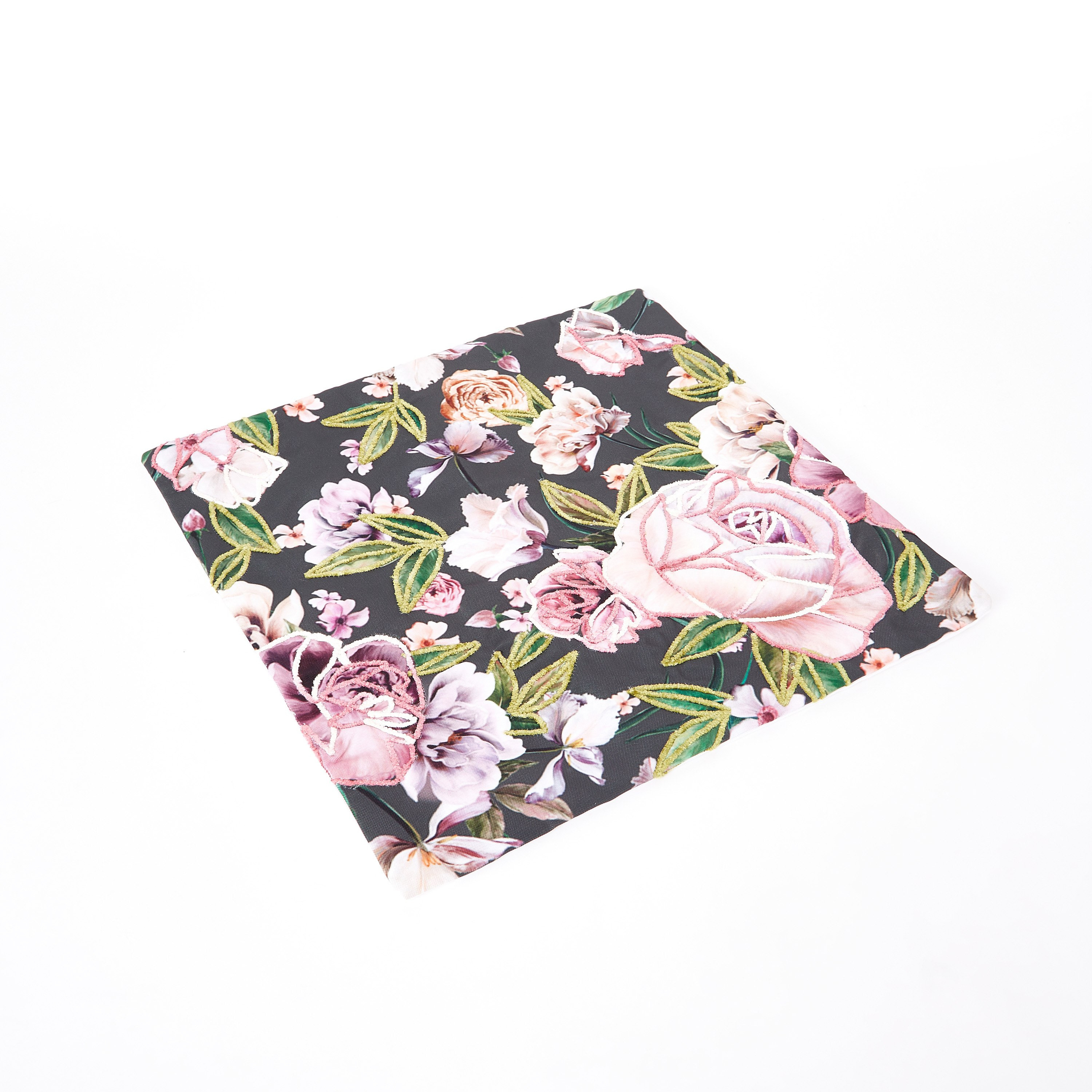 Midnight Bloom Floral Digital Print Embroidered Filled Cushion - 45x45 cm-hbxlivingroom-furnishings-cushionsandcovers-filledcushions-image-5