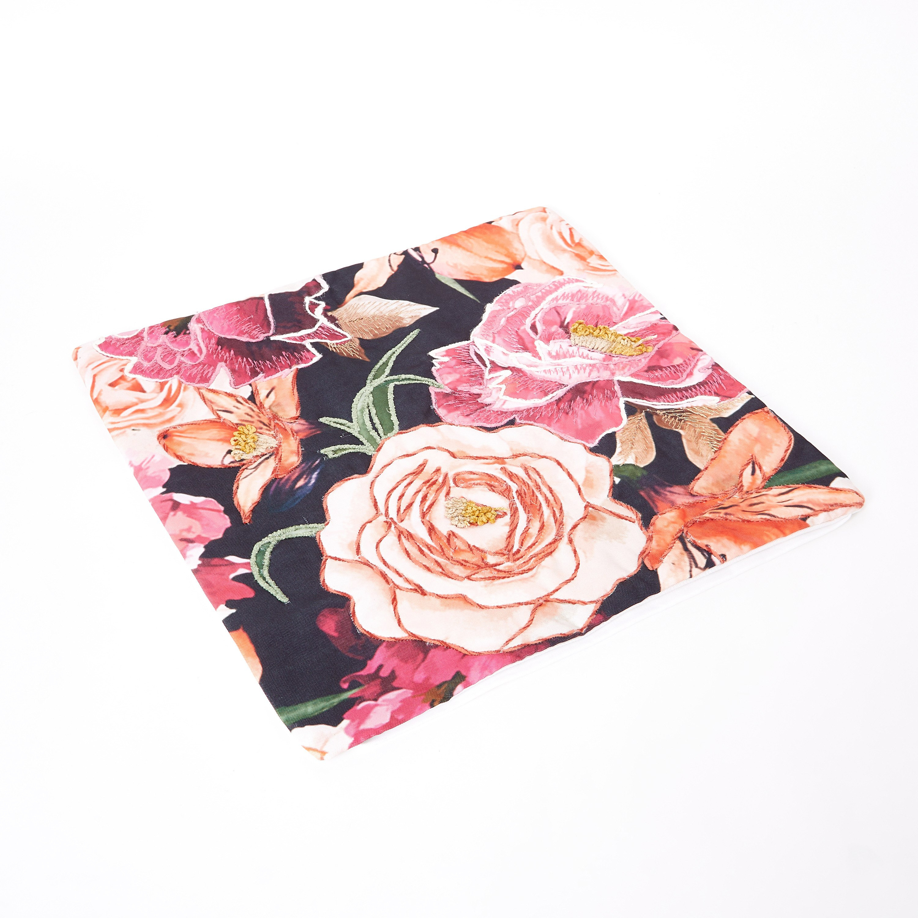 Midnight Bloom Floral Digital Print Embroidered Filled Cushion - 45x45 cm-hbxlivingroom-furnishings-cushionsandcovers-filledcushions-image-5
