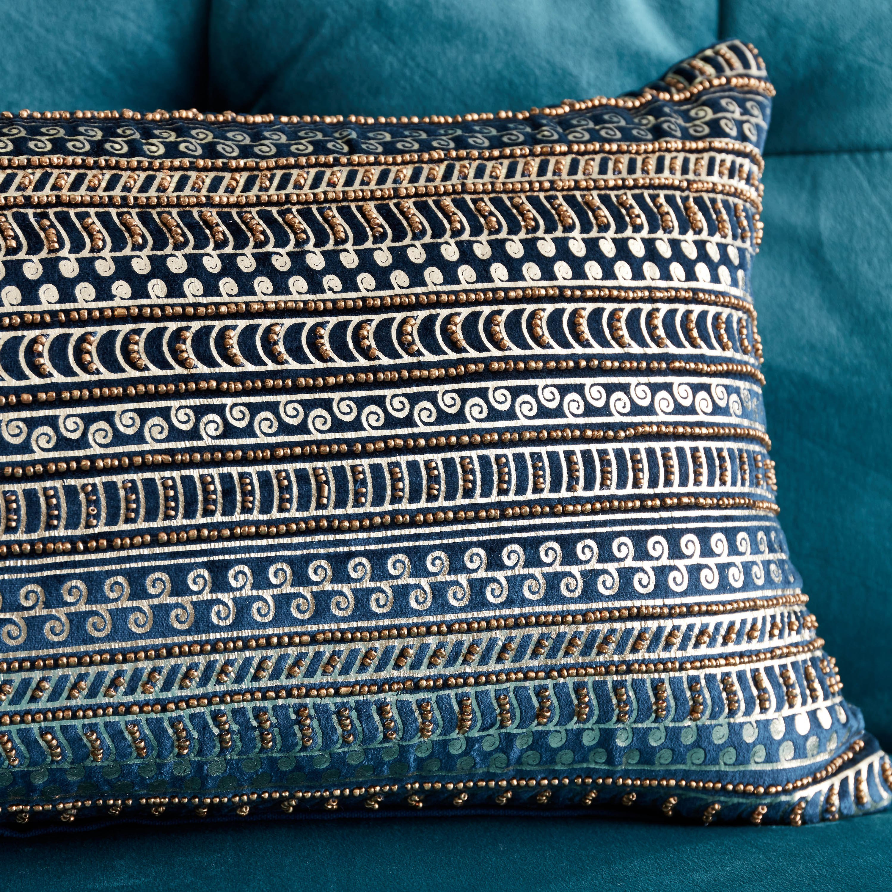 Peacock Adele Embellished Filled Cushion - 30x50 cm-hbxlivingroom-furnishings-cushionsandcovers-filledcushions-image-2