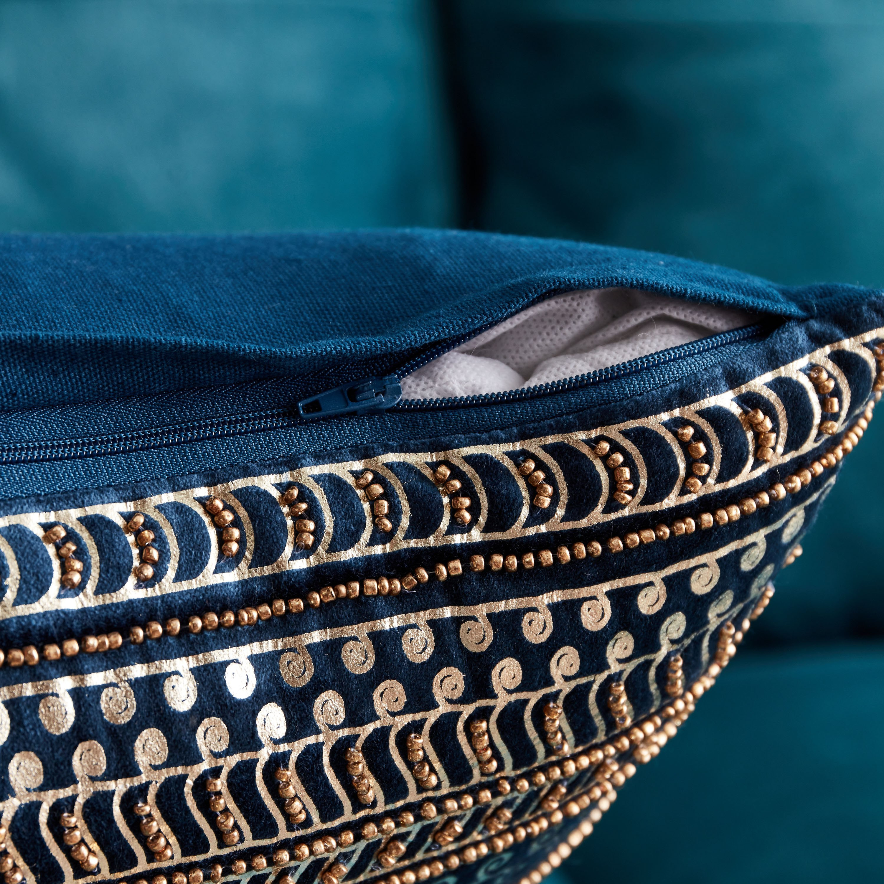 Peacock Adele Embellished Filled Cushion - 30x50 cm-hbxlivingroom-furnishings-cushionsandcovers-filledcushions-image-3