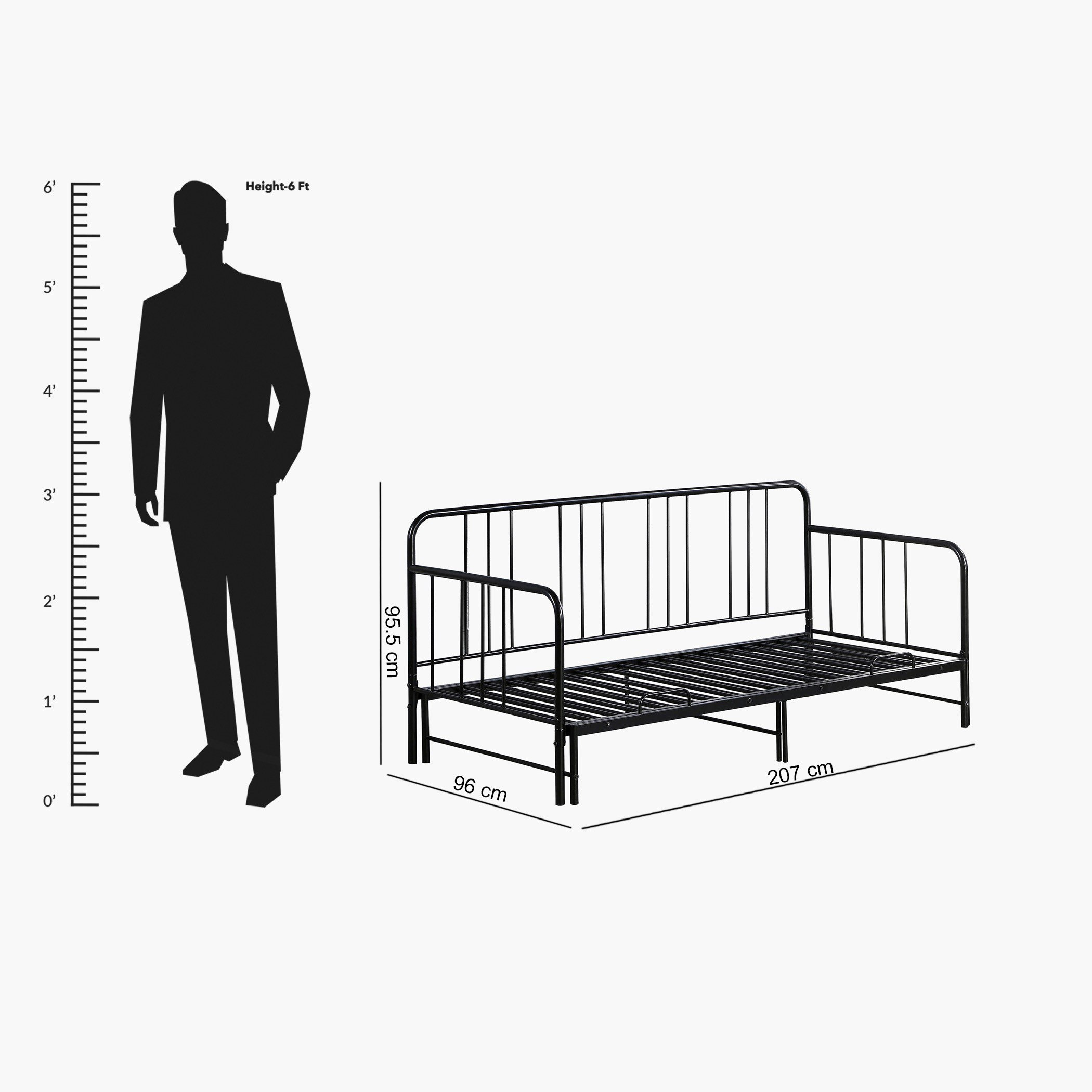 Movo Finland Extendable Metal Single Day Bed - 90x200 cm-hbxbedroom-bedsandbedsets-daybeds-image-13