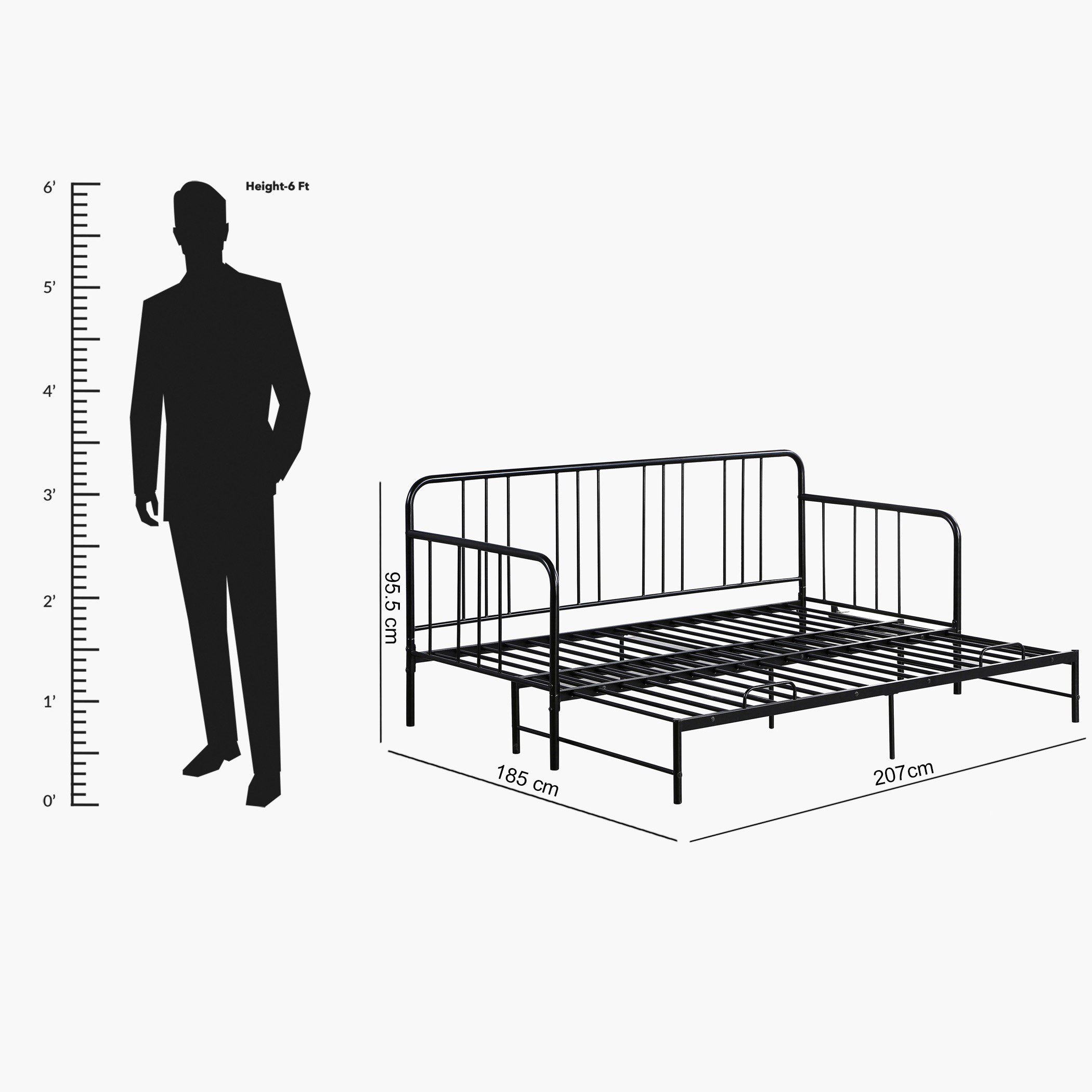 Movo Finland Extendable Metal Single Day Bed - 90x200 cm-hbxbedroom-bedsandbedsets-daybeds-image-14