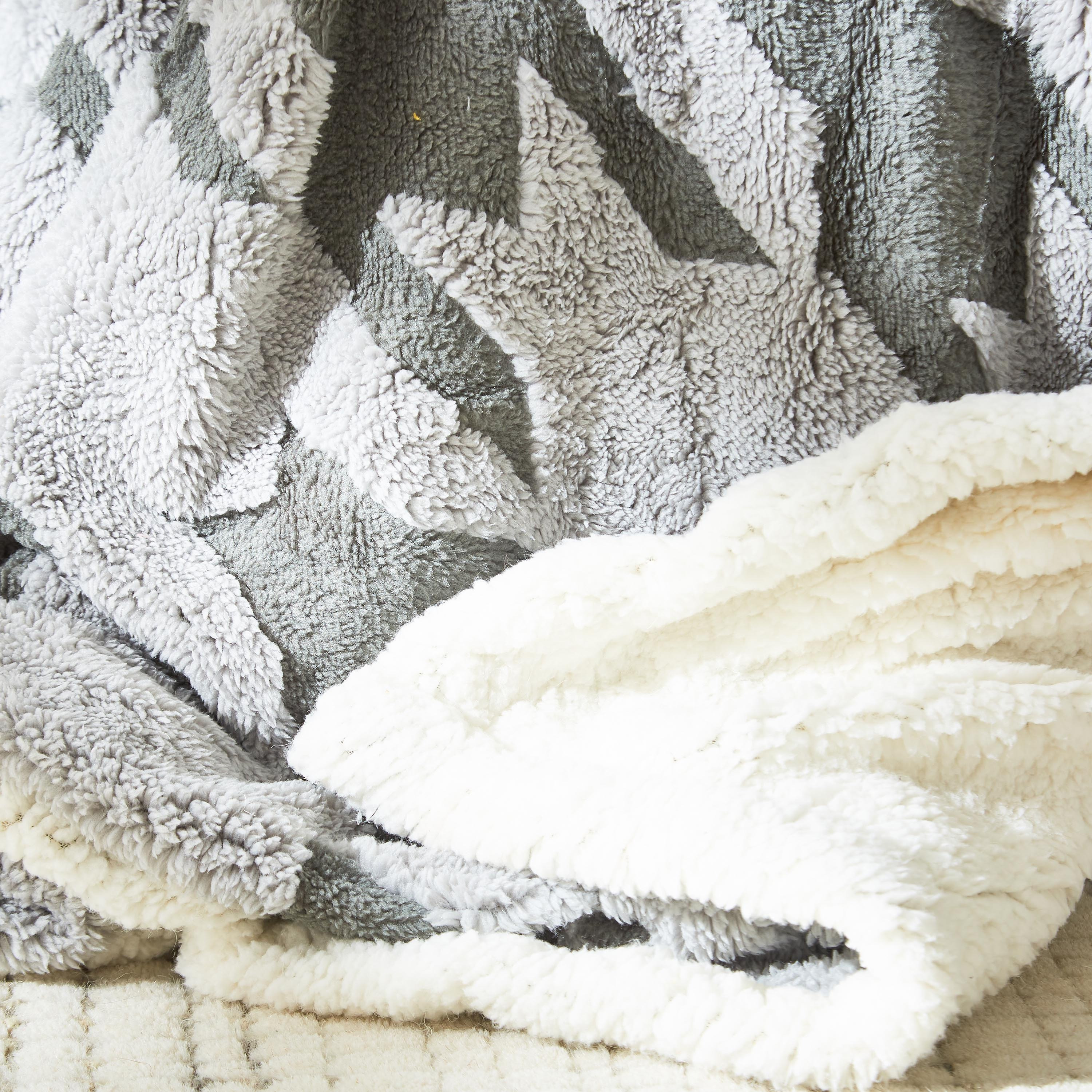 بطّانية مزدوجة شيربا جاكارد بتصميم كاروهات أبيض وأسود من تكساس - 150x210 سم-hbxhomeware-hbxbedroom-image-4