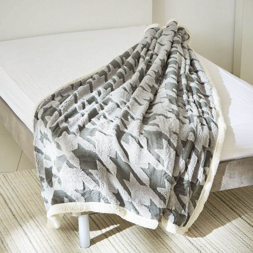 Texas King Houndstooth Jacquard Sherpa Blanket - 220x230 cm-Blankets-image-1