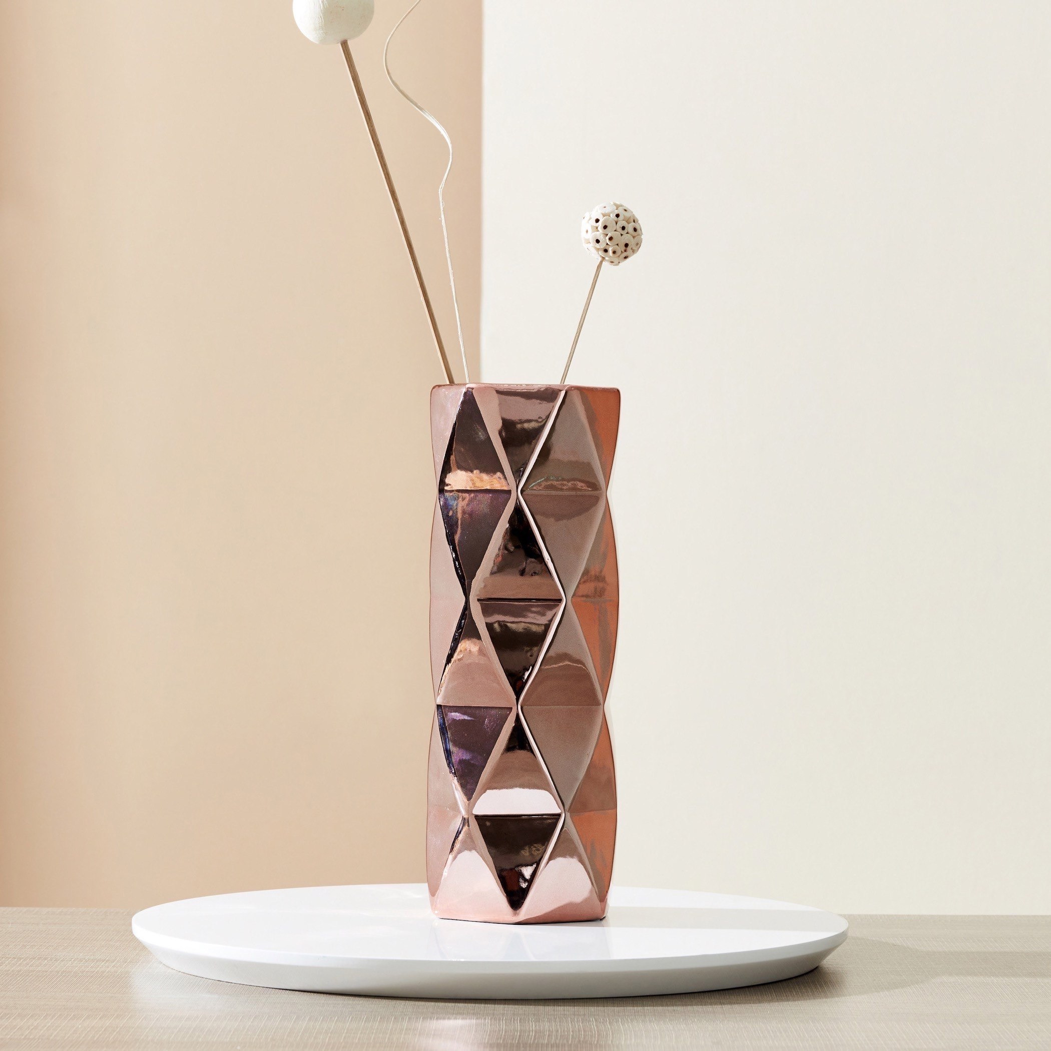 Arya Ceramic Faceted Large Cylindrical Vase - 12.5x12.5x35.5 cm-hbxbedroom-decorandaccessories-vases-image-1
