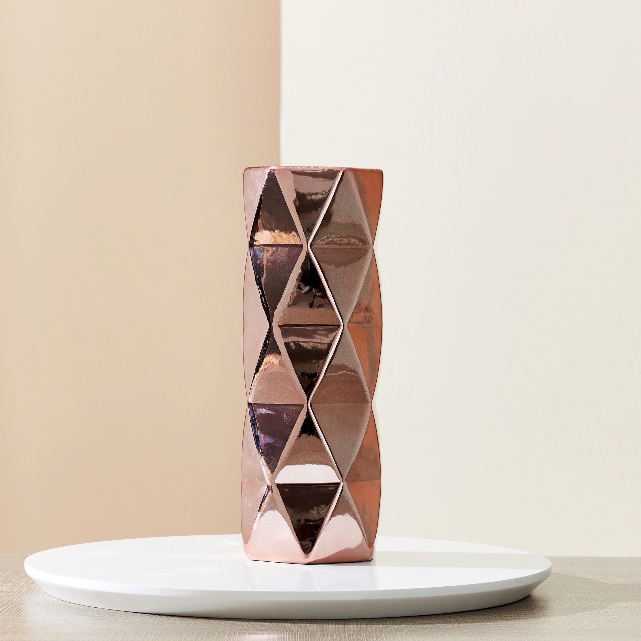 Arya Ceramic Faceted Large Cylindrical Vase - 12.5x12.5x35.5 cm-hbxbedroom-decorandaccessories-vases-image-2