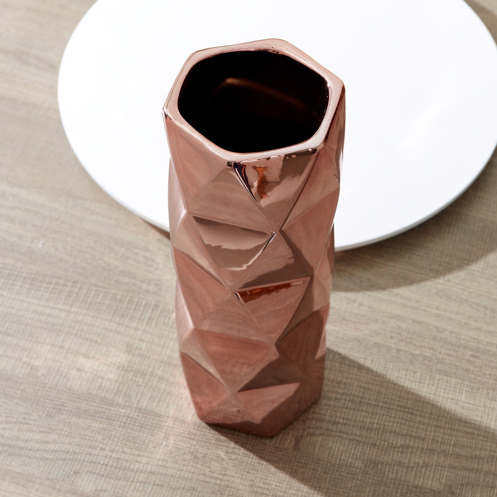 Arya Ceramic Faceted Large Cylindrical Vase - 12.5x12.5x35.5 cm-hbxbedroom-decorandaccessories-vases-image-4