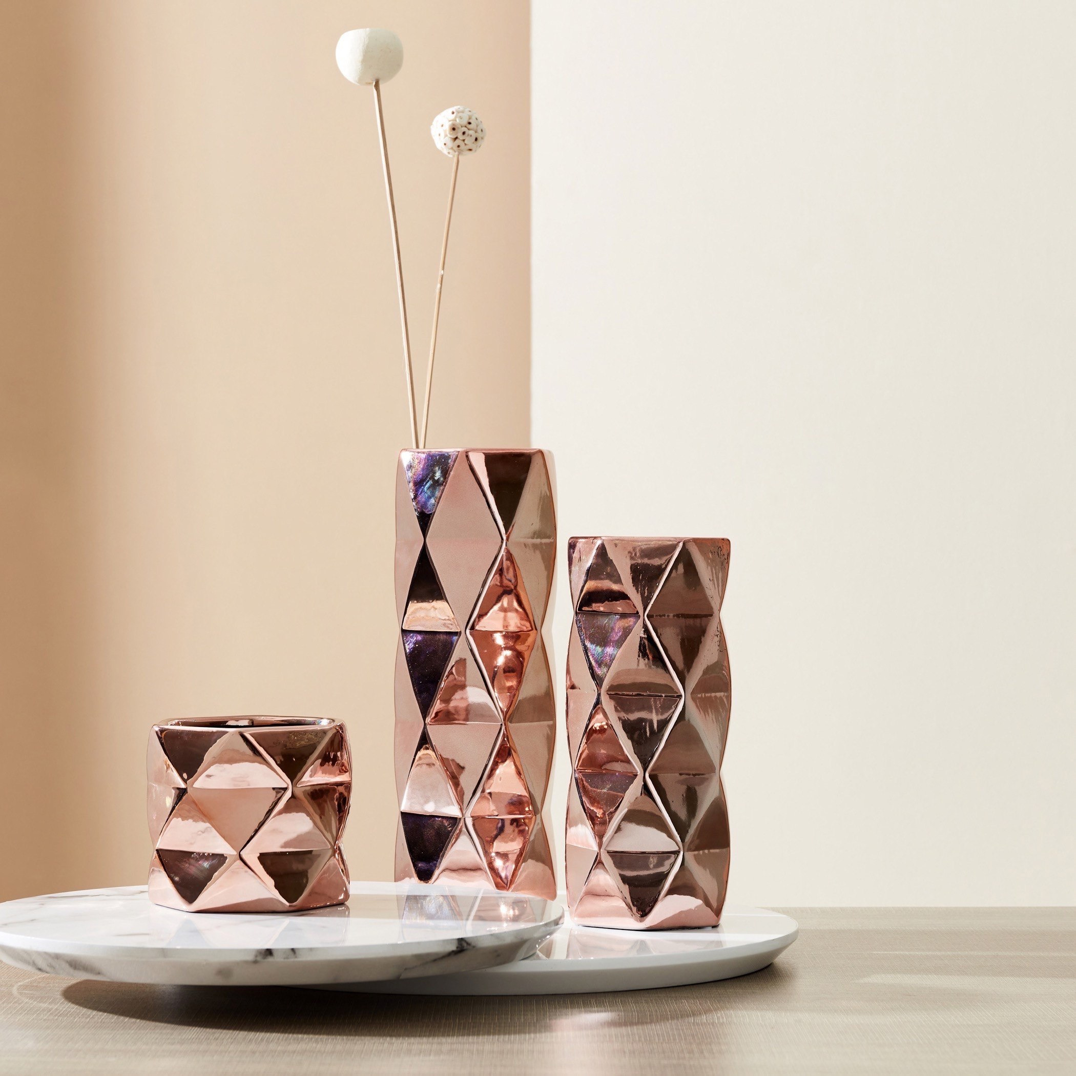 Arya Ceramic Faceted Large Cylindrical Vase - 12.5x12.5x35.5 cm-hbxbedroom-decorandaccessories-vases-image-5