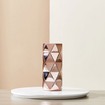 Arya Ceramic Faceted Medium Cylindrical Vase - 12x12x28 cms