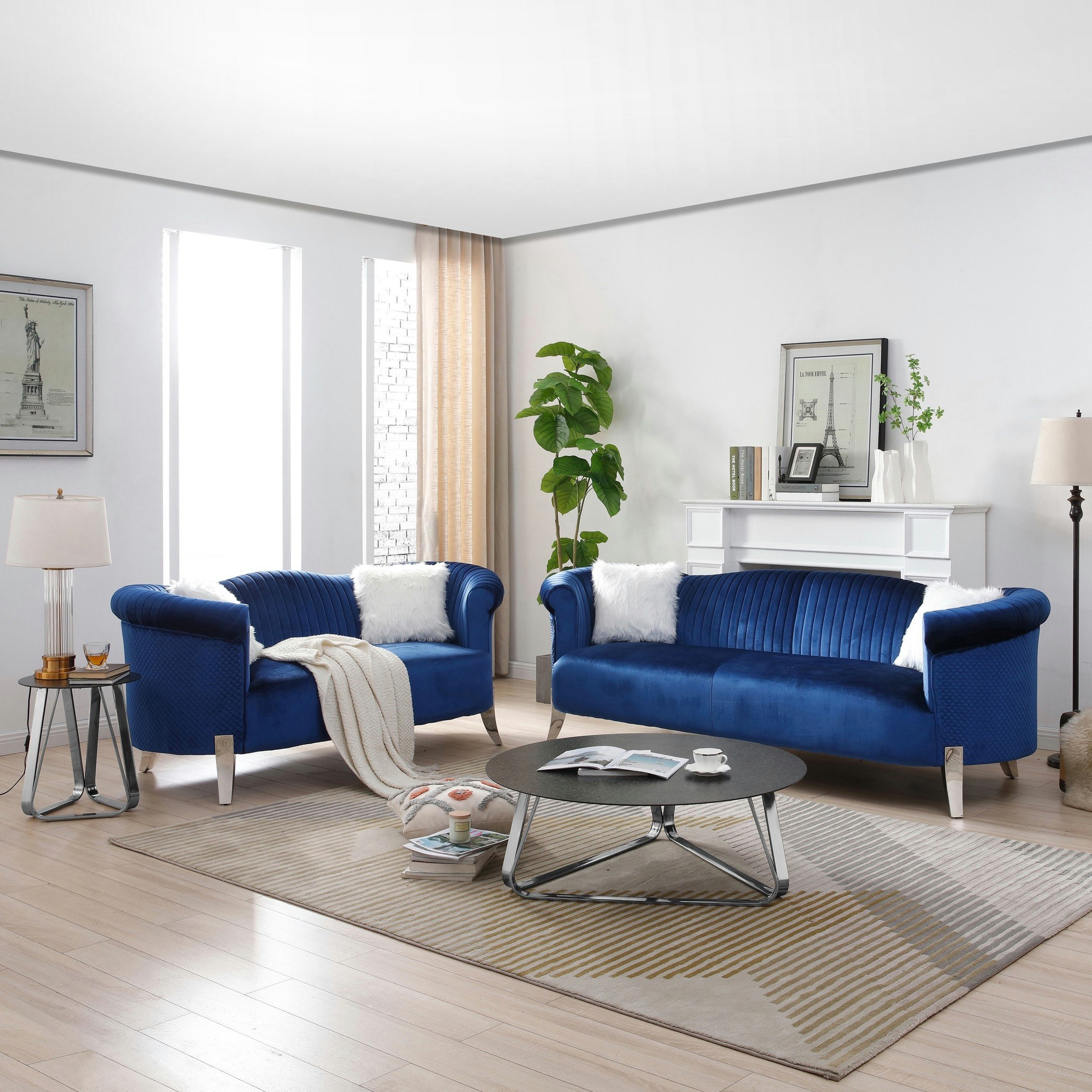 طقم كنب مخملي 3+2 مقاعد مع 4 وسادة من كيمونا-hbxlivingroom-sofasandarmchairs-sofas-image-1