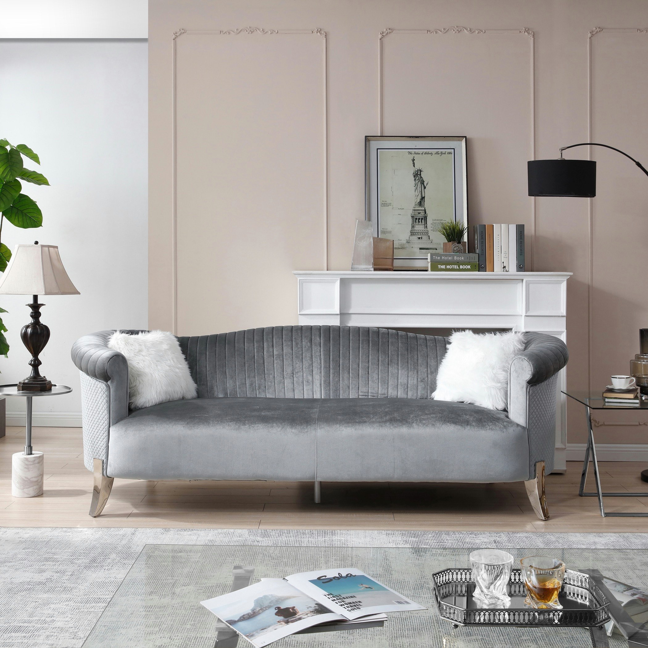 طقم كنب مخملي 3+2 مقاعد مع 4 وسادة من كيمونا-hbxlivingroom-sofasandarmchairs-sofas-image-2
