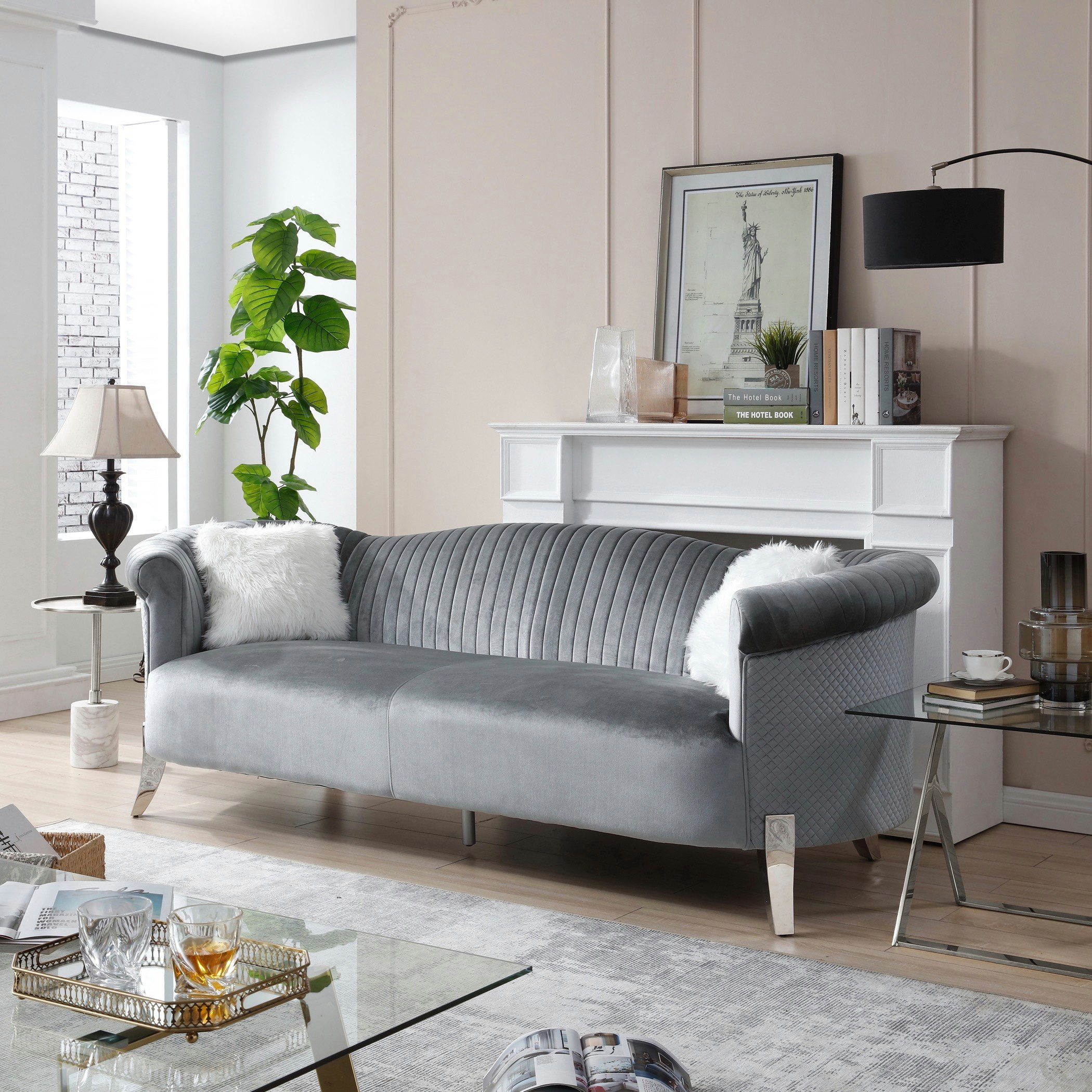 طقم كنب مخملي 3+2 مقاعد مع 4 وسادة من كيمونا-hbxlivingroom-sofasandarmchairs-sofas-image-3