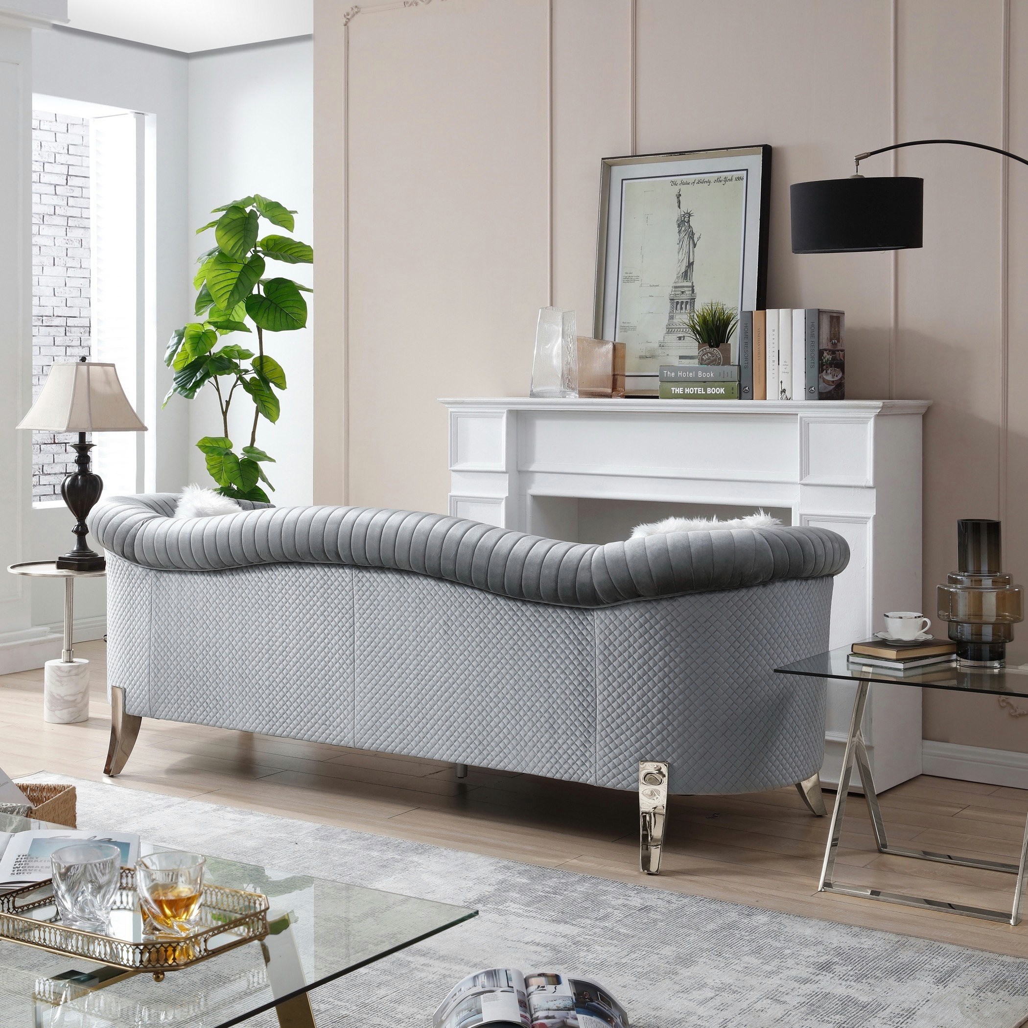 طقم كنب مخملي 3+2 مقاعد مع 4 وسادة من كيمونا-hbxlivingroom-sofasandarmchairs-sofas-image-4
