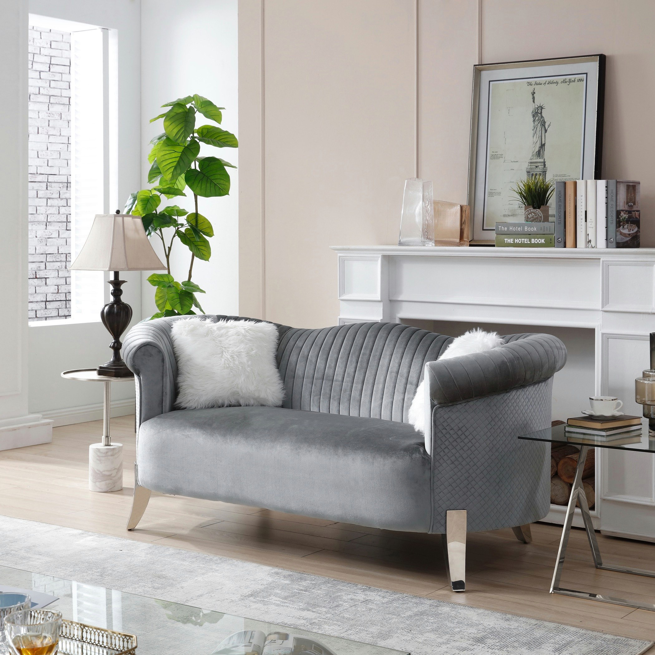 طقم كنب مخملي 3+2 مقاعد مع 4 وسادة من كيمونا-hbxlivingroom-sofasandarmchairs-sofas-image-7