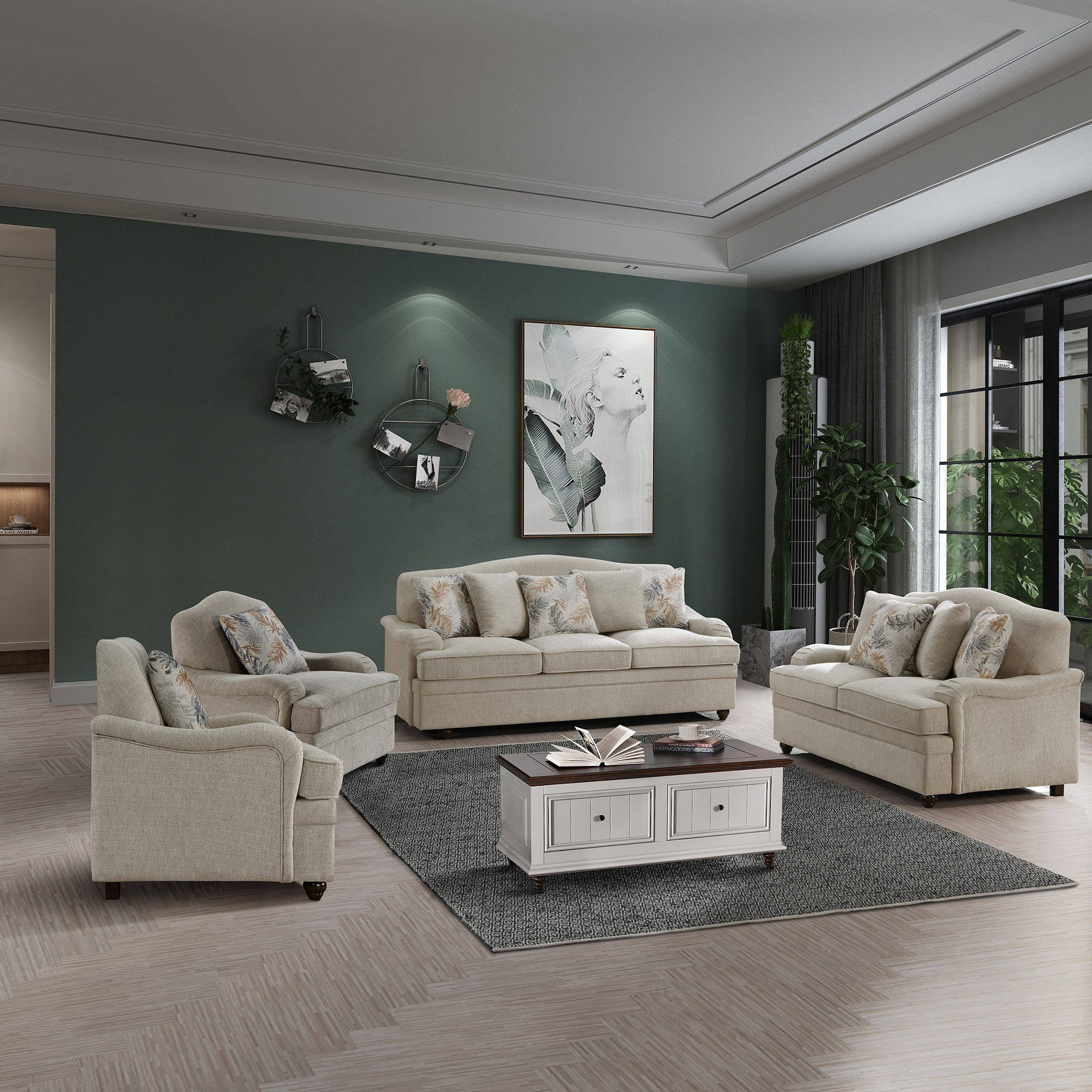 طقم كنب قماش 3+2+1+1 مقاعد مع 11 وسادة من كولومبو-hbxlivingroom-sofasandarmchairs-sofas-image-1