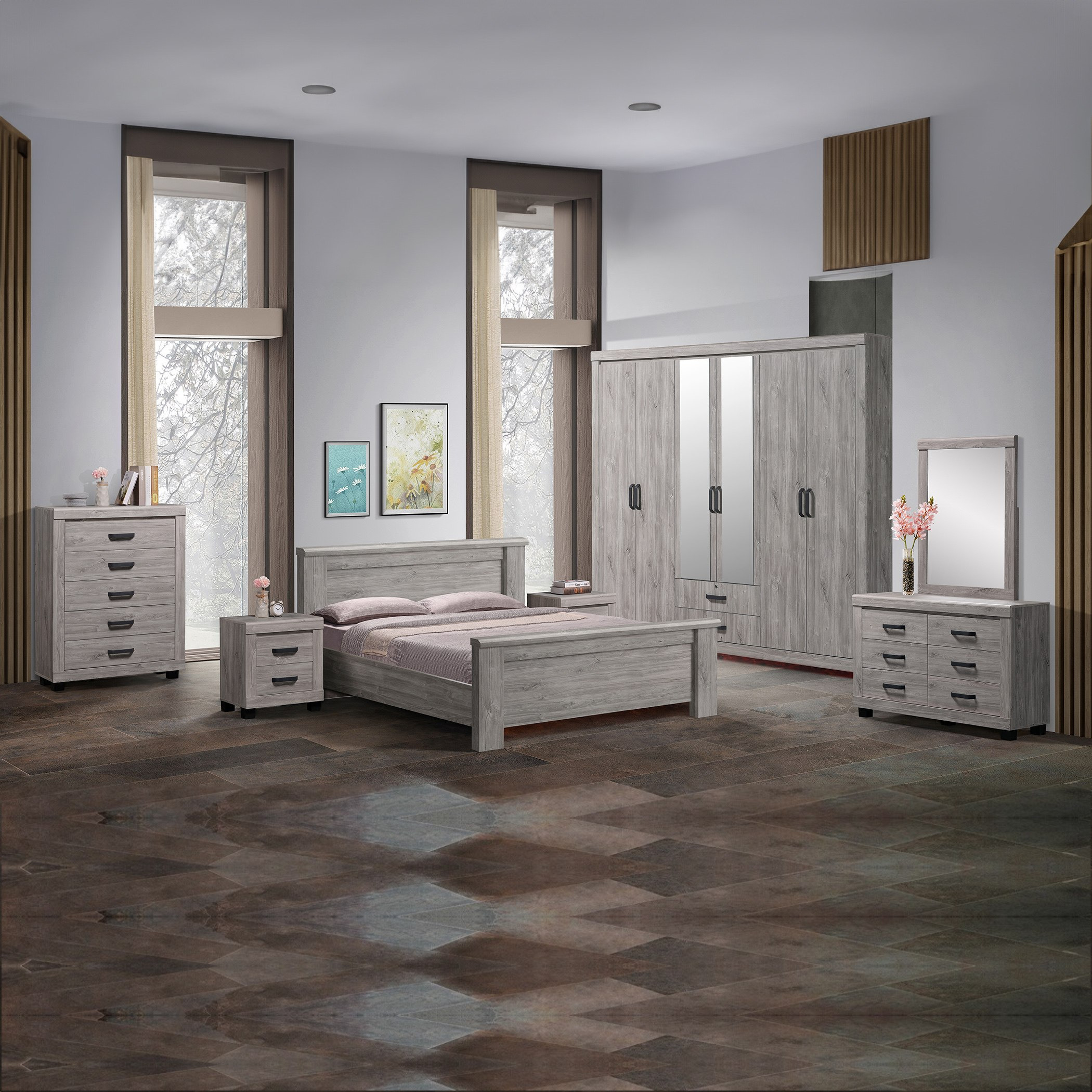 طقم غرفة نوم كينج 5 قطع من دايتونا - 180x200 سم-hbxbedroom-bedsandbedsets-bedroomsets-king-image-1