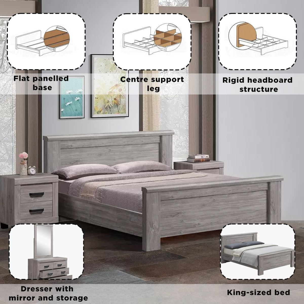 طقم غرفة نوم كينج 5 قطع من دايتونا - 180x200 سم-hbxbedroom-bedsandbedsets-bedroomsets-king-image-15