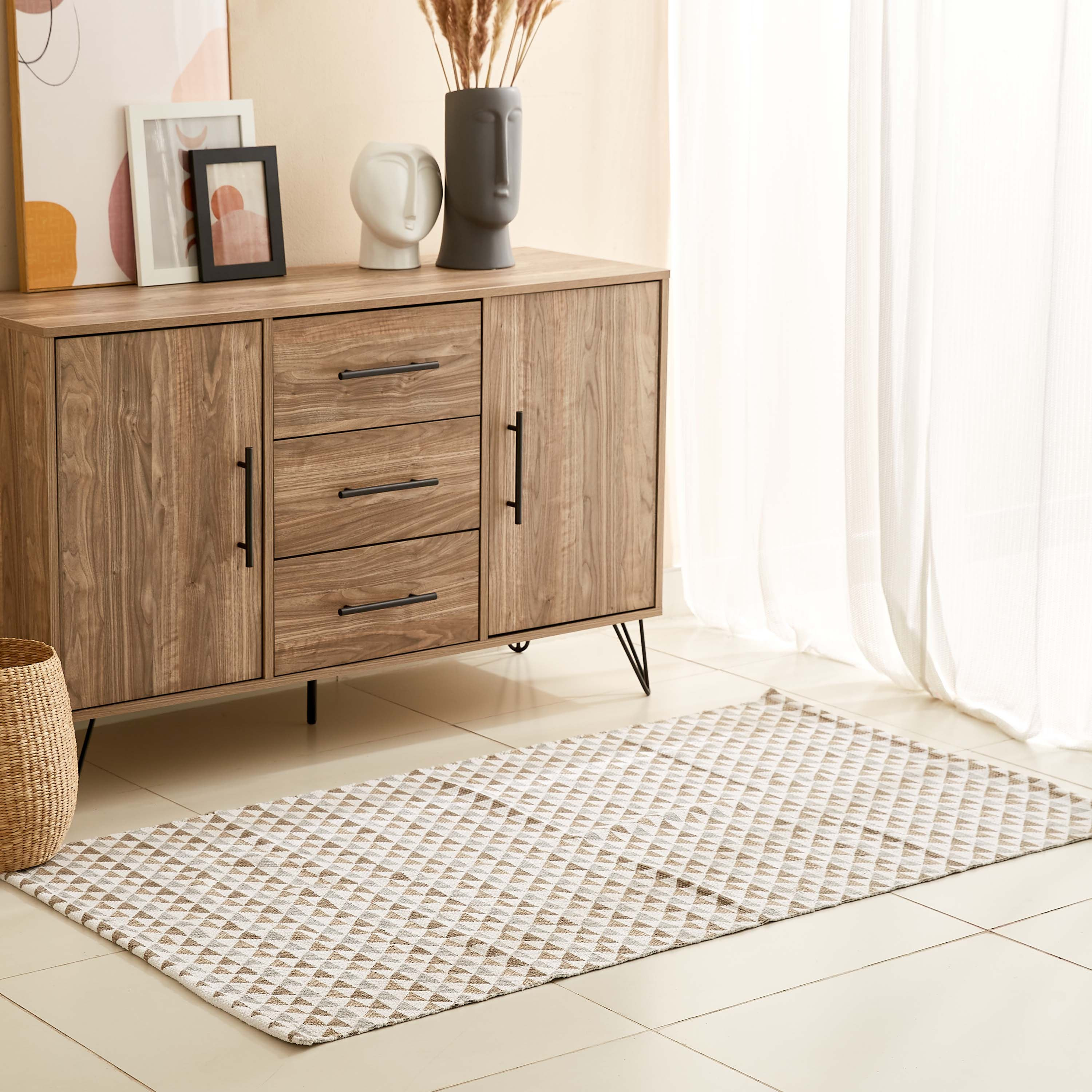 Oliver Triangles Cotton Dhurrie - 80x150 cm-hbxdecorandfurnishings-floorcoverings-rugs-image-1