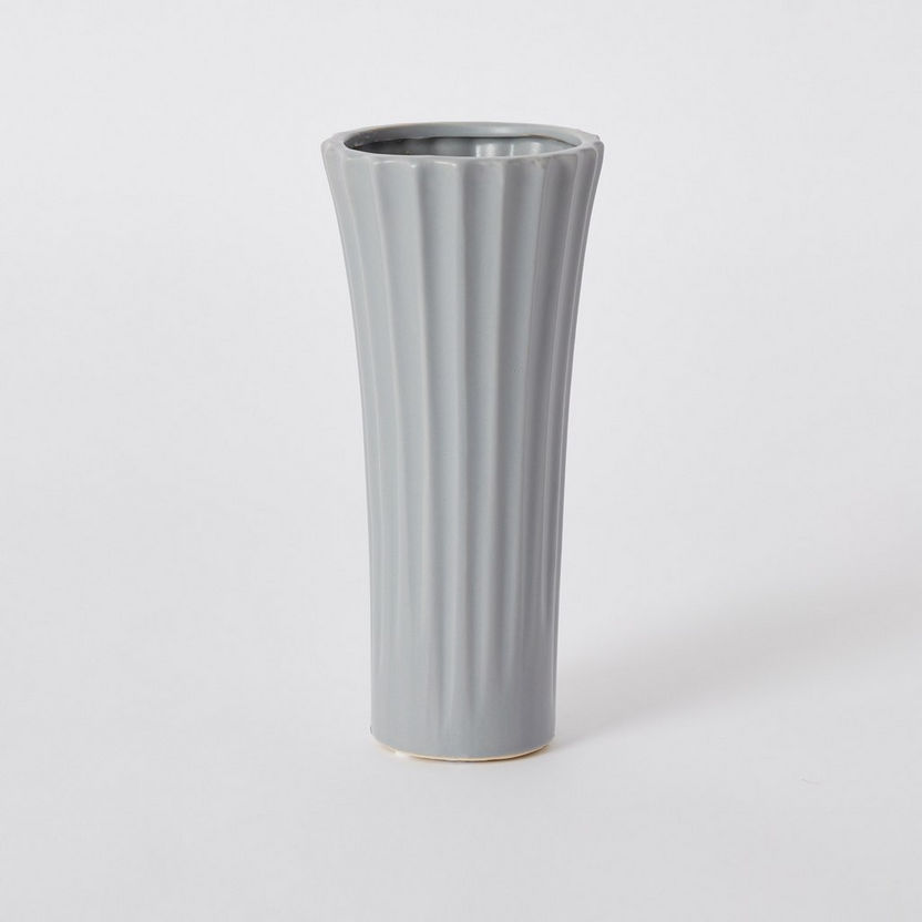 Sapphire Ceramic Bloom Flower Ribbed Large Vase - 12x12x25.5 cm-Vases-image-4