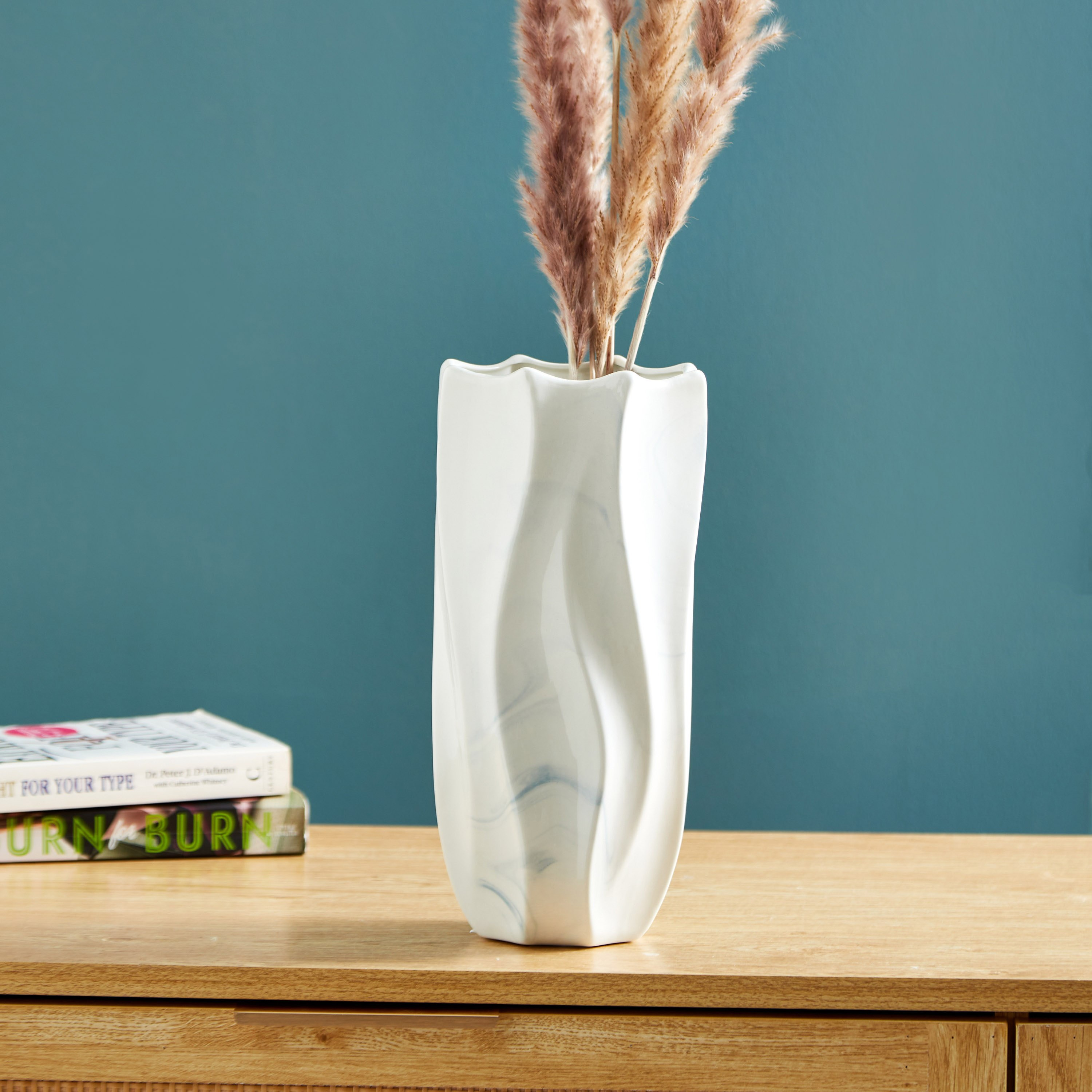 Sapphire Ceramic Organic Marbling Small Vase - 12.5x12.5x27 cm-hbxbedroom-decorandaccessories-vases-image-1